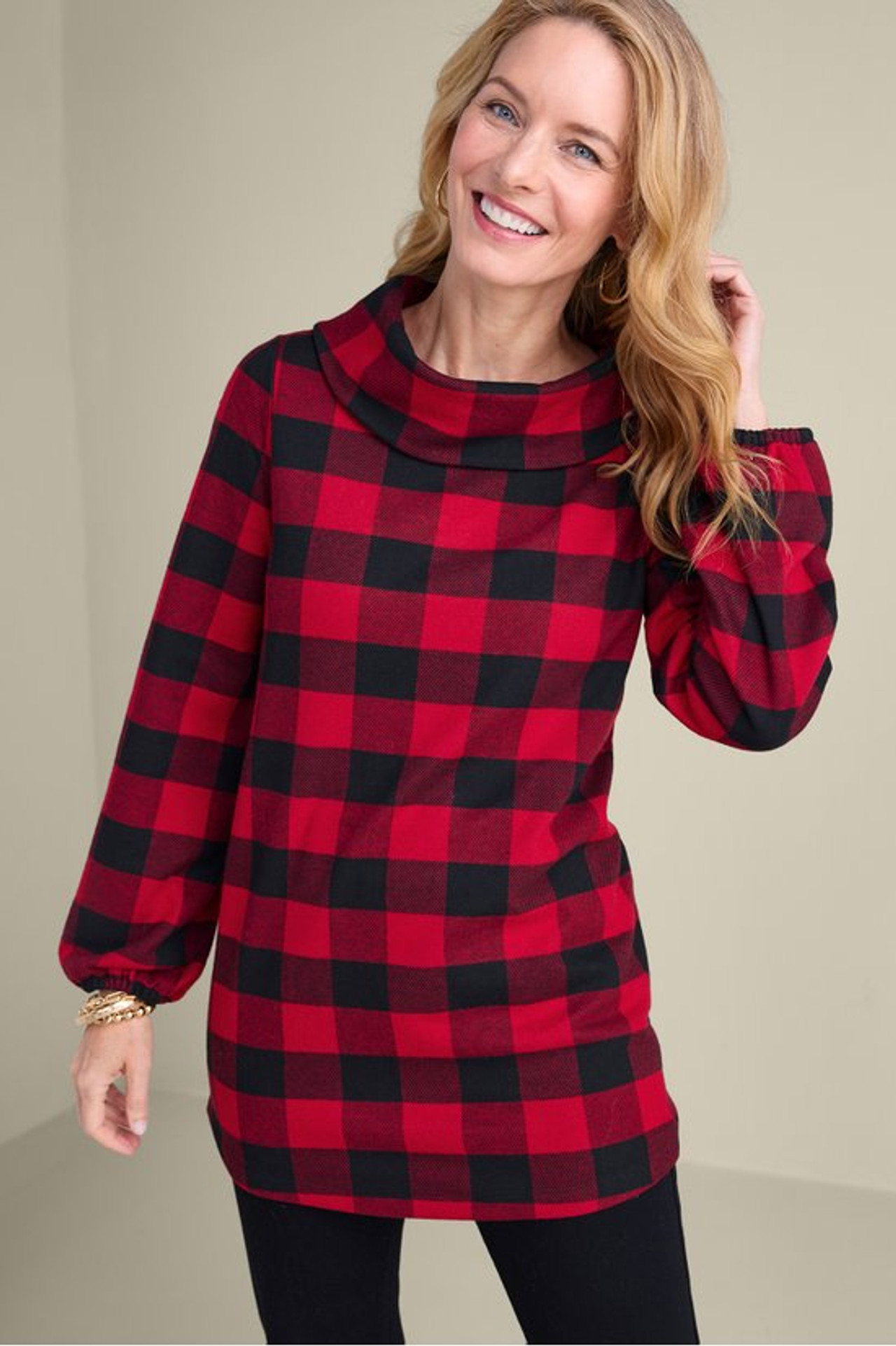 Plaid Perfection Cowl Neck Tunic - Soft Surroundings Outlet