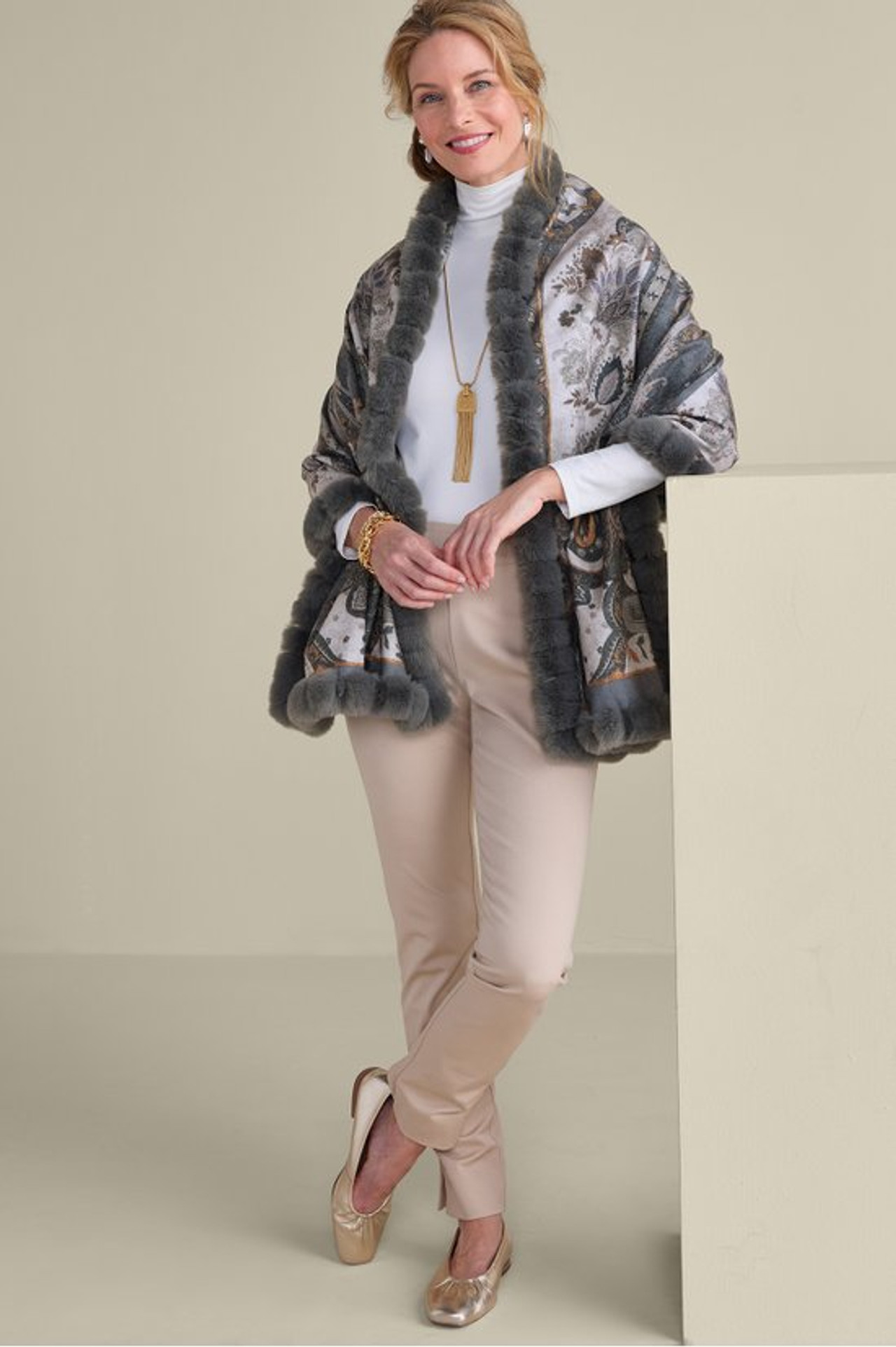 Katya Faux Fur Trim Wrap Scarf - Soft Surroundings Outlet