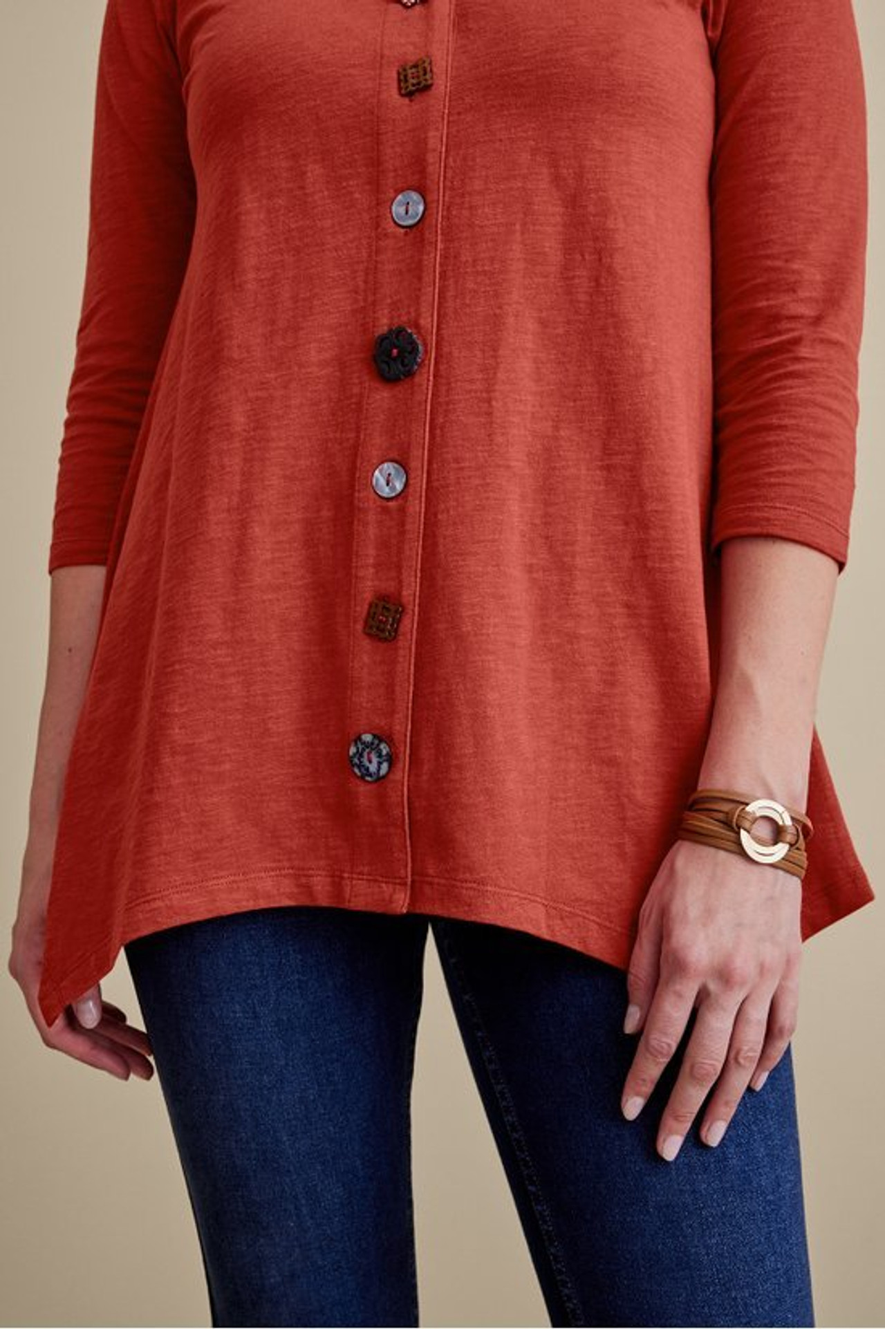 Danielle Button 3/4 Sleeve Tunic - Soft Surroundings Outlet