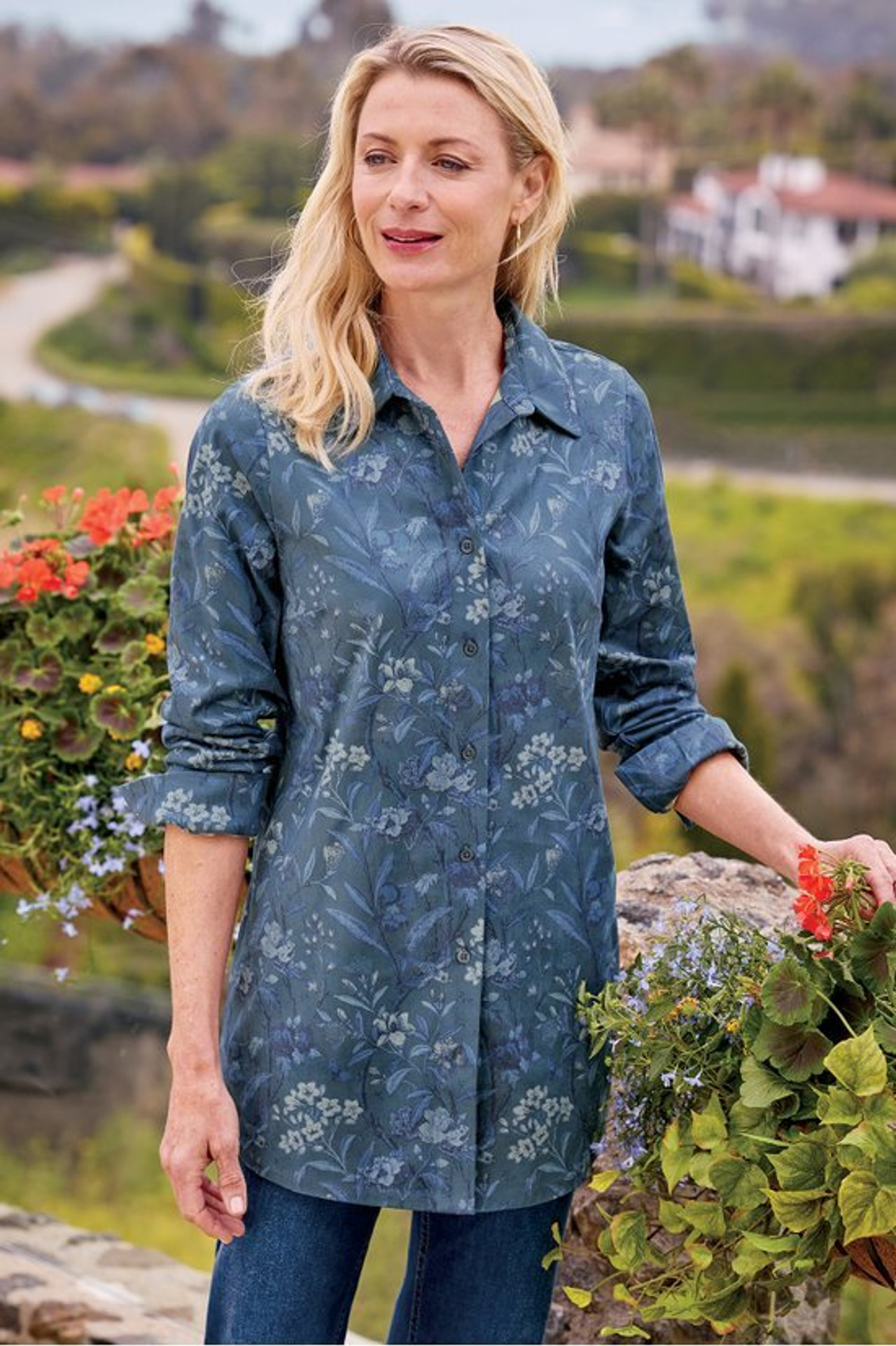 Stretch Faux Suede Boyfriend Tunic Shirt - Soft Surroundings Outlet