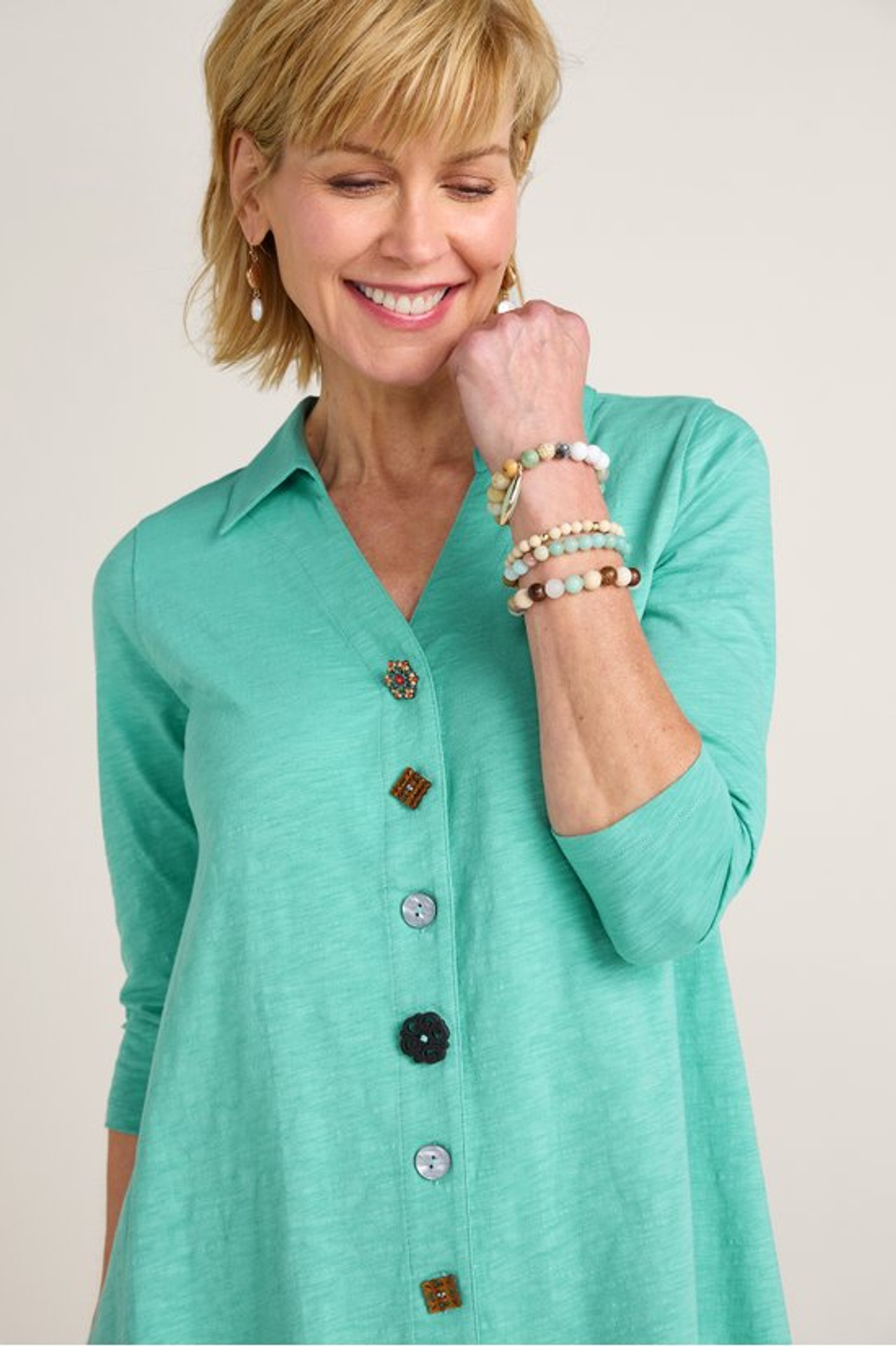 Danielle Button 3/4 Sleeve Tunic - Soft Surroundings Outlet