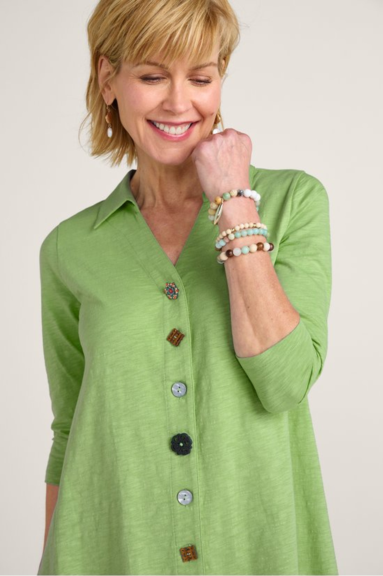 Danielle Button 3/4 Sleeve Tunic - Soft Surroundings Outlet