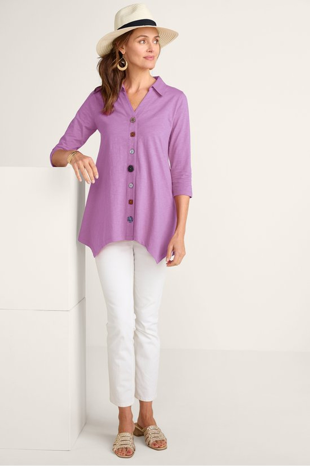 Danielle Button 3/4 Sleeve Tunic - Soft Surroundings Outlet