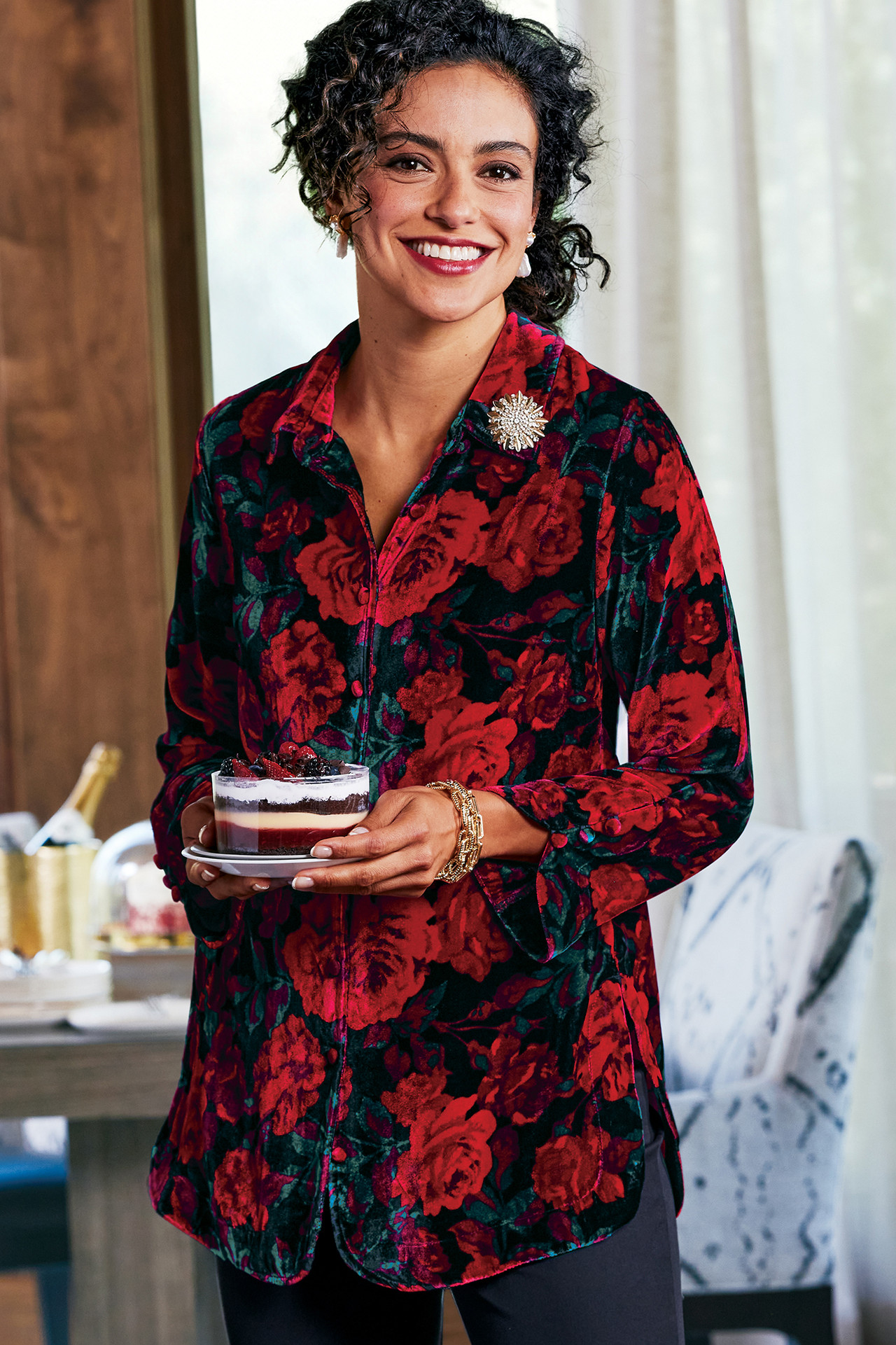 Icon Silk Velvet Poets Tunic Shirt - Soft Surroundings Outlet