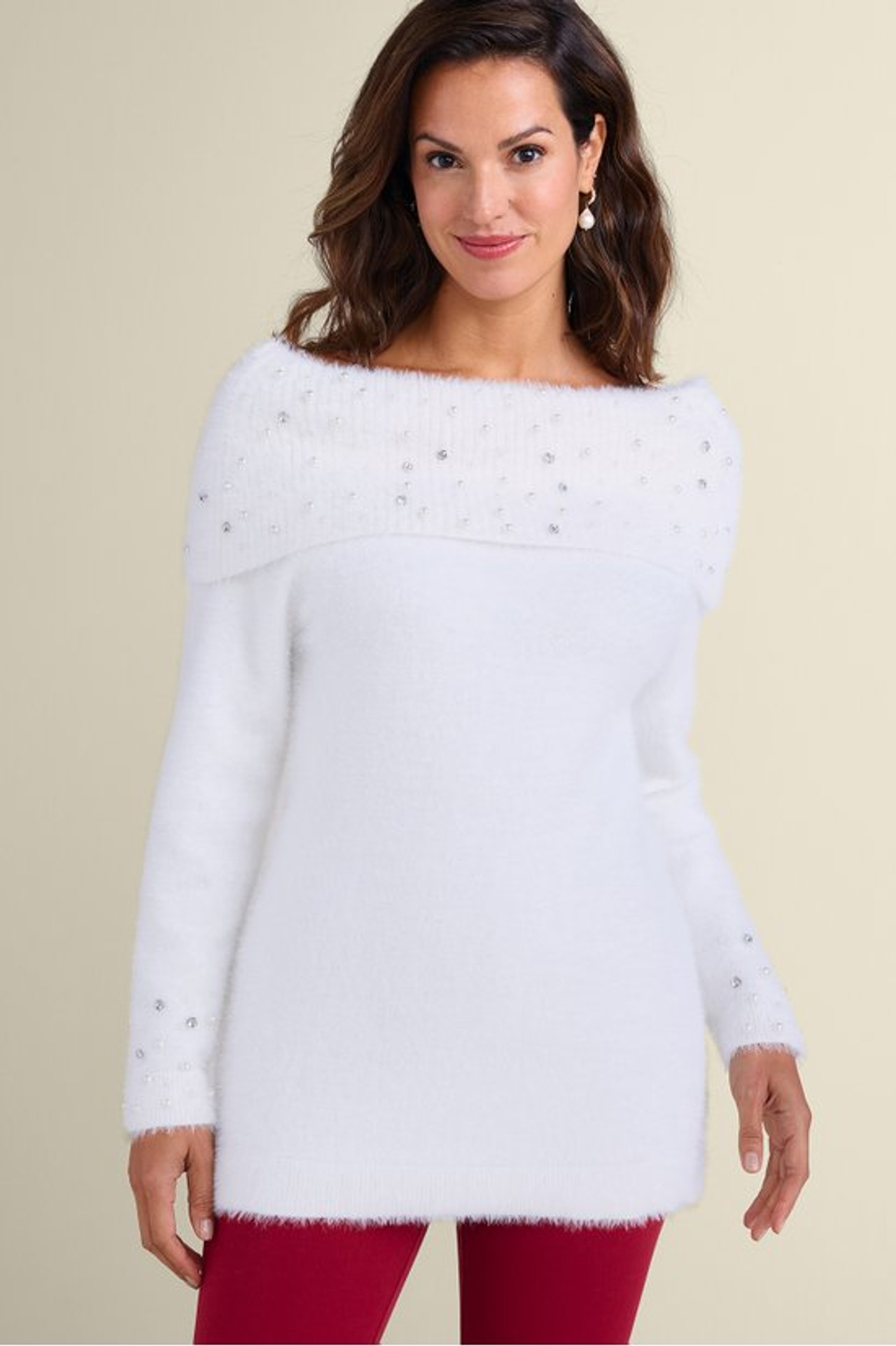 Christina Embellished Cowl Neck Sweater Tunic - Soft Surroundings Outlet