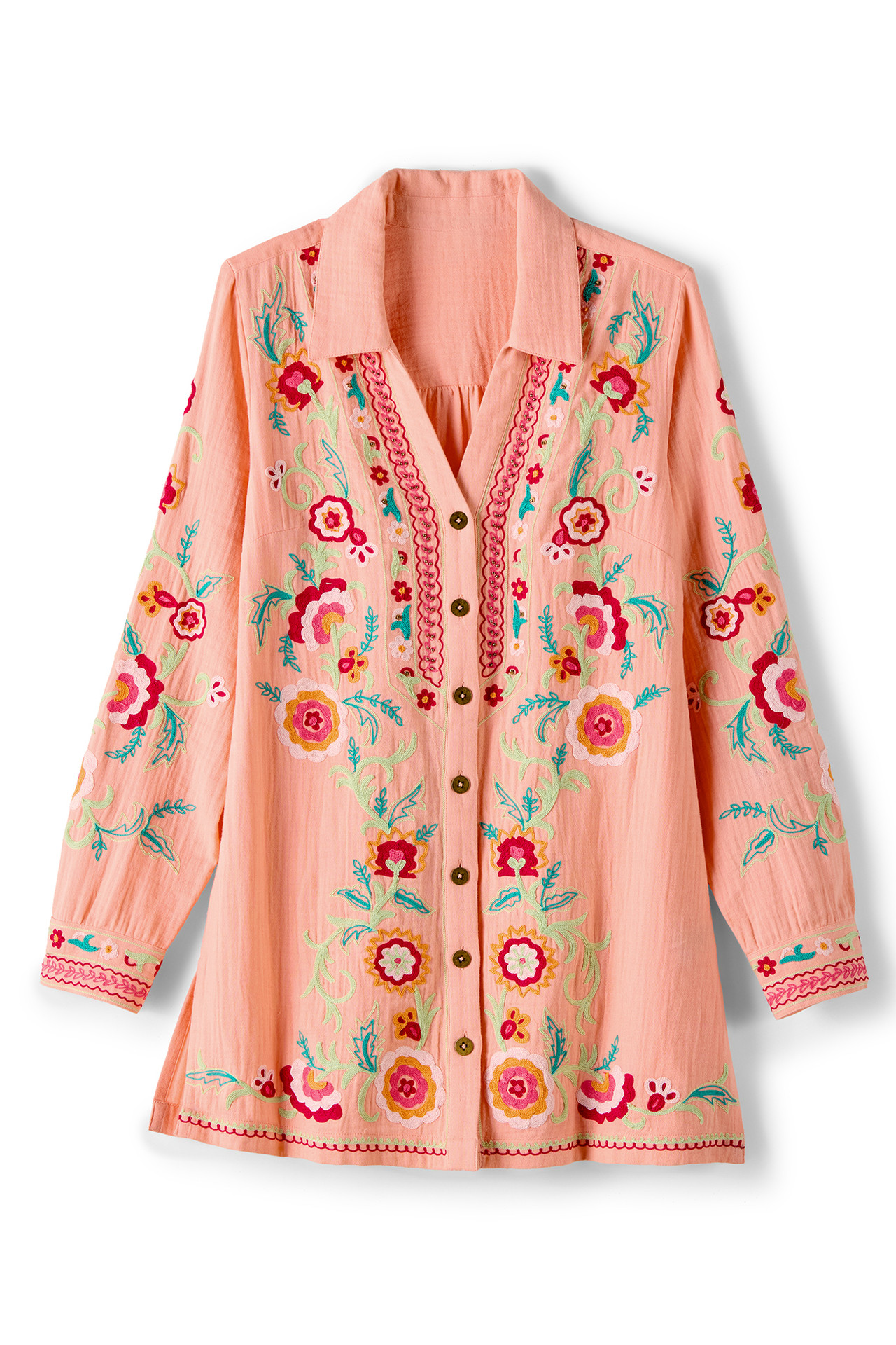 Alessia Embroidered Gauze Tunic - Soft Surroundings Outlet