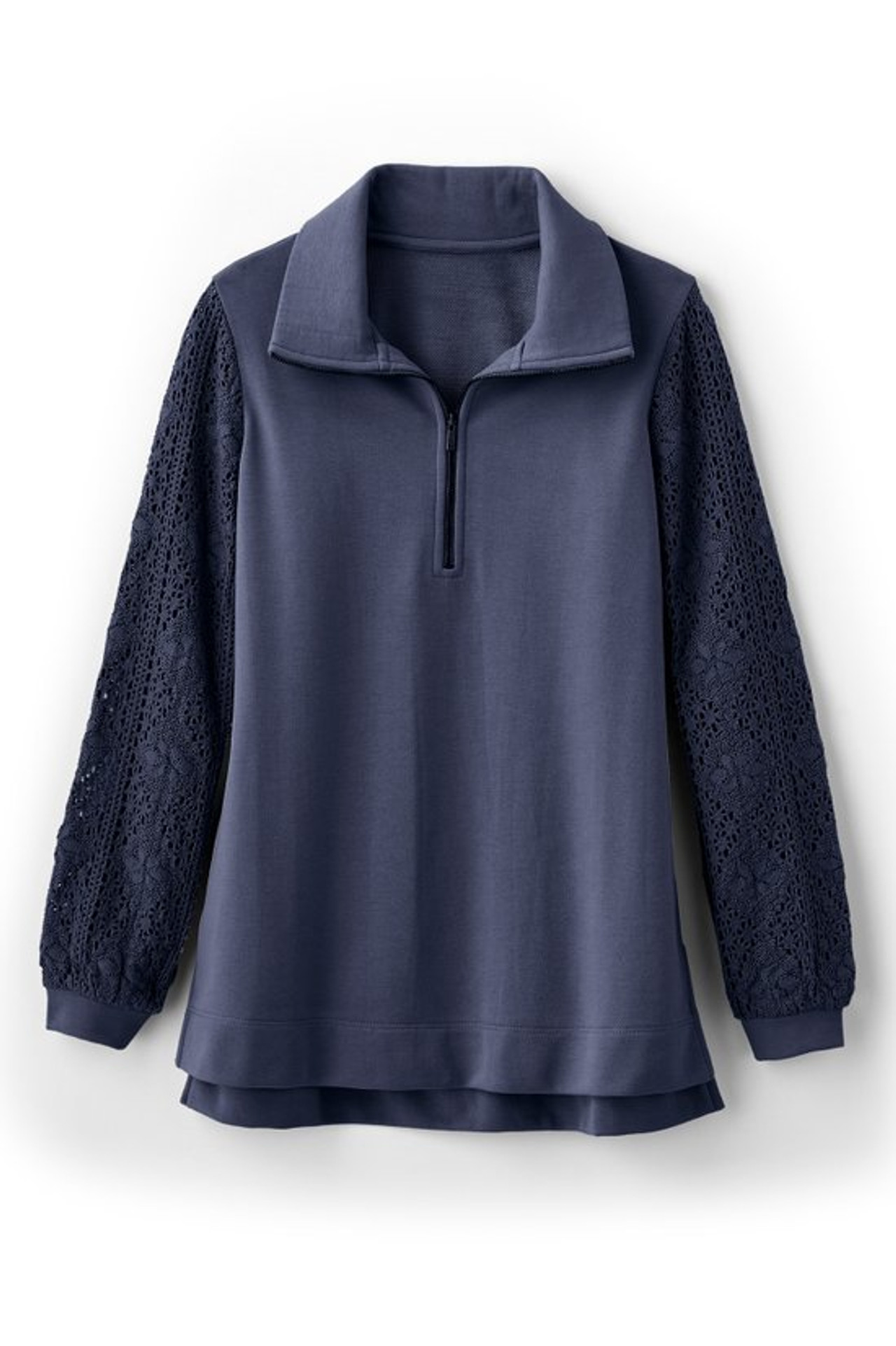 Crochet Sleeve French Terry Tunic - Soft Surroundings Outlet