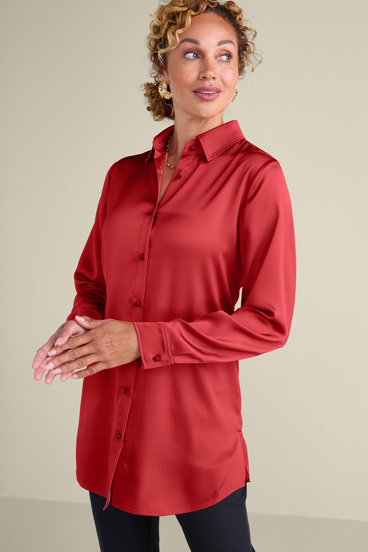 Satin Boyfriend Shirt - Soft Surroundings Outlet