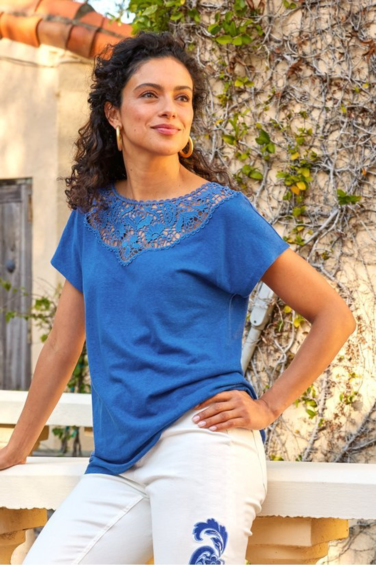 Luella Linen Blend Lace Tee - Soft Surroundings Outlet