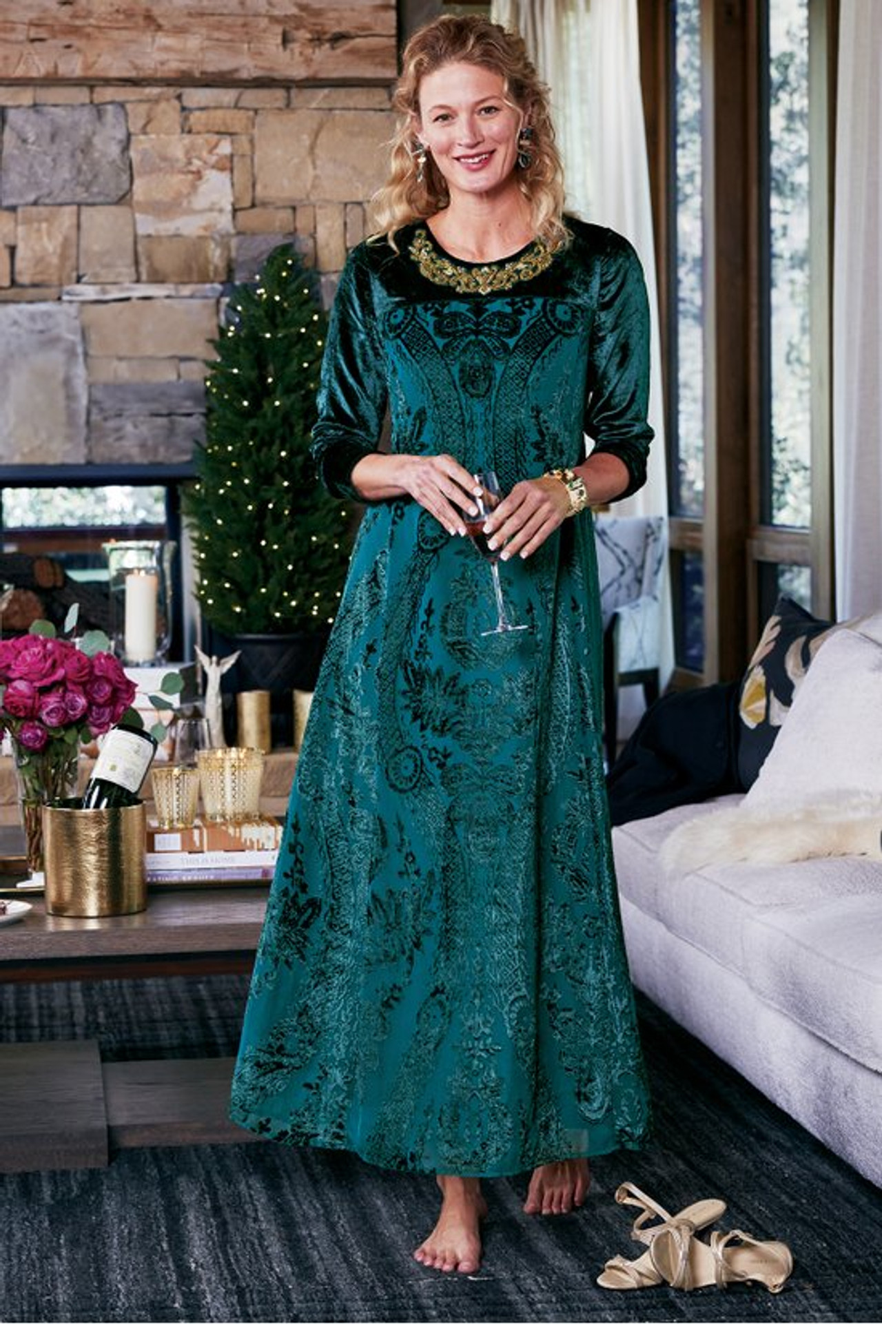 Emaline Velvet Burnout Maxi Dress - Soft Surroundings Outlet