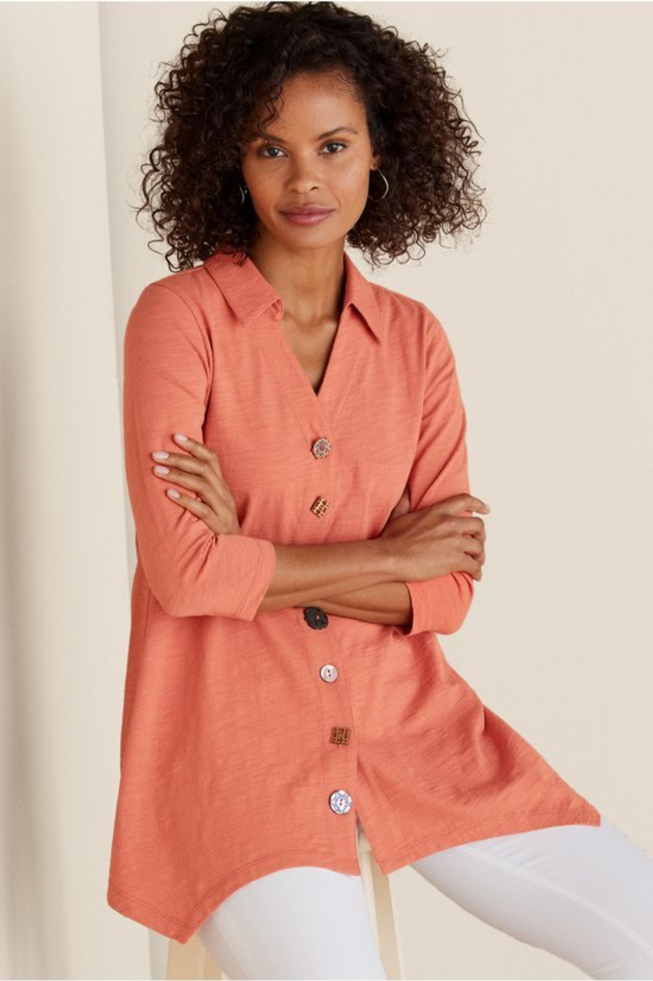 Danielle Button 3/4 Sleeve Tunic - Soft Surroundings Outlet