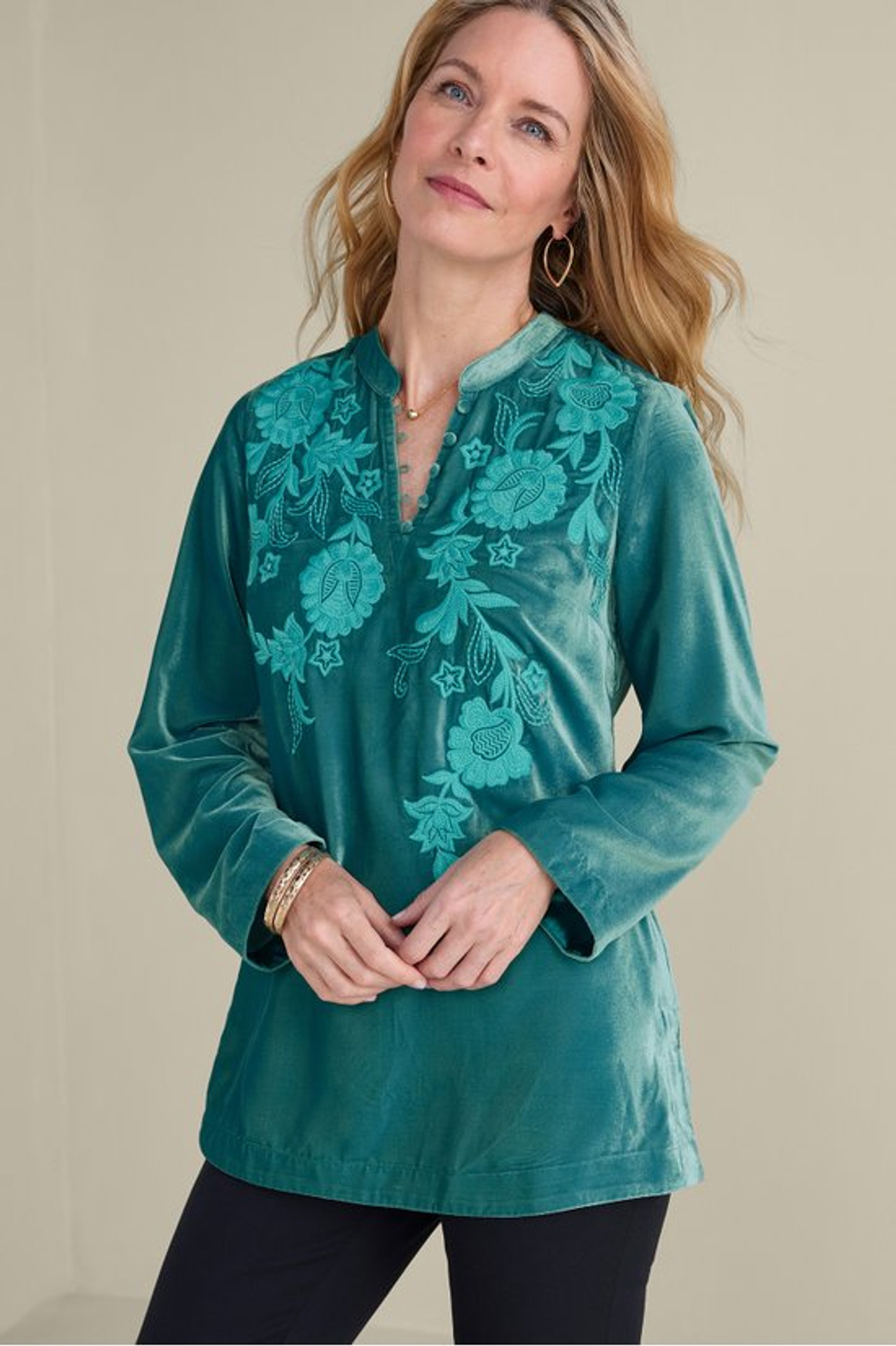 Gilda Embroidered Velvet Tunic - Soft Surroundings Outlet