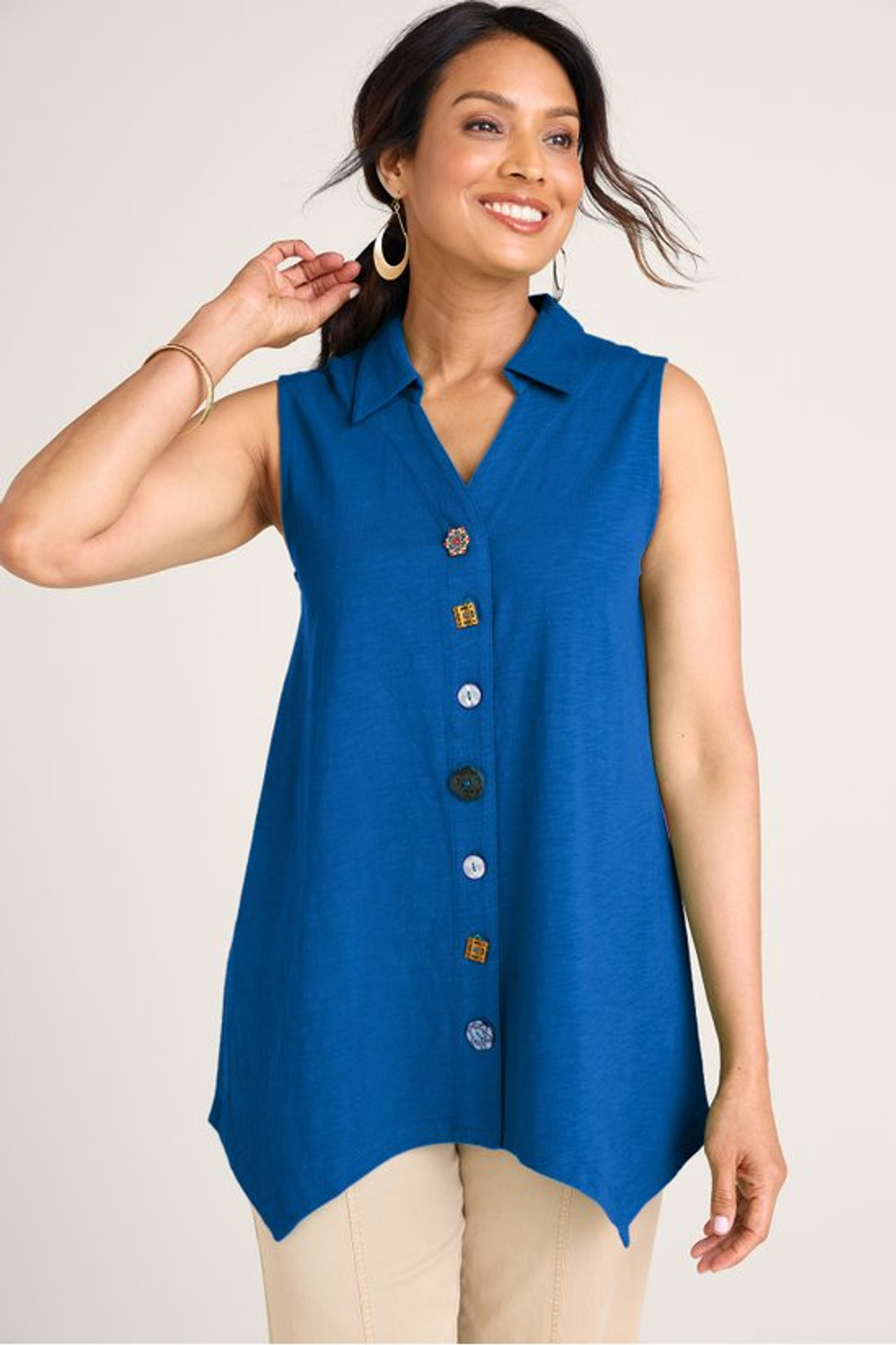 Danielle Button Sleeveless Tunic - Soft Surroundings Outlet