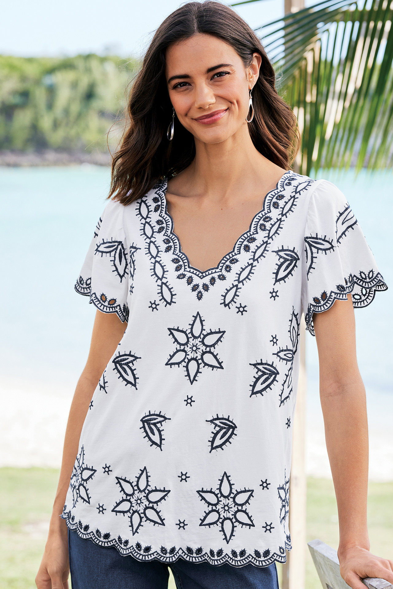 Teres Embroidered Tee - Soft Surroundings Outlet