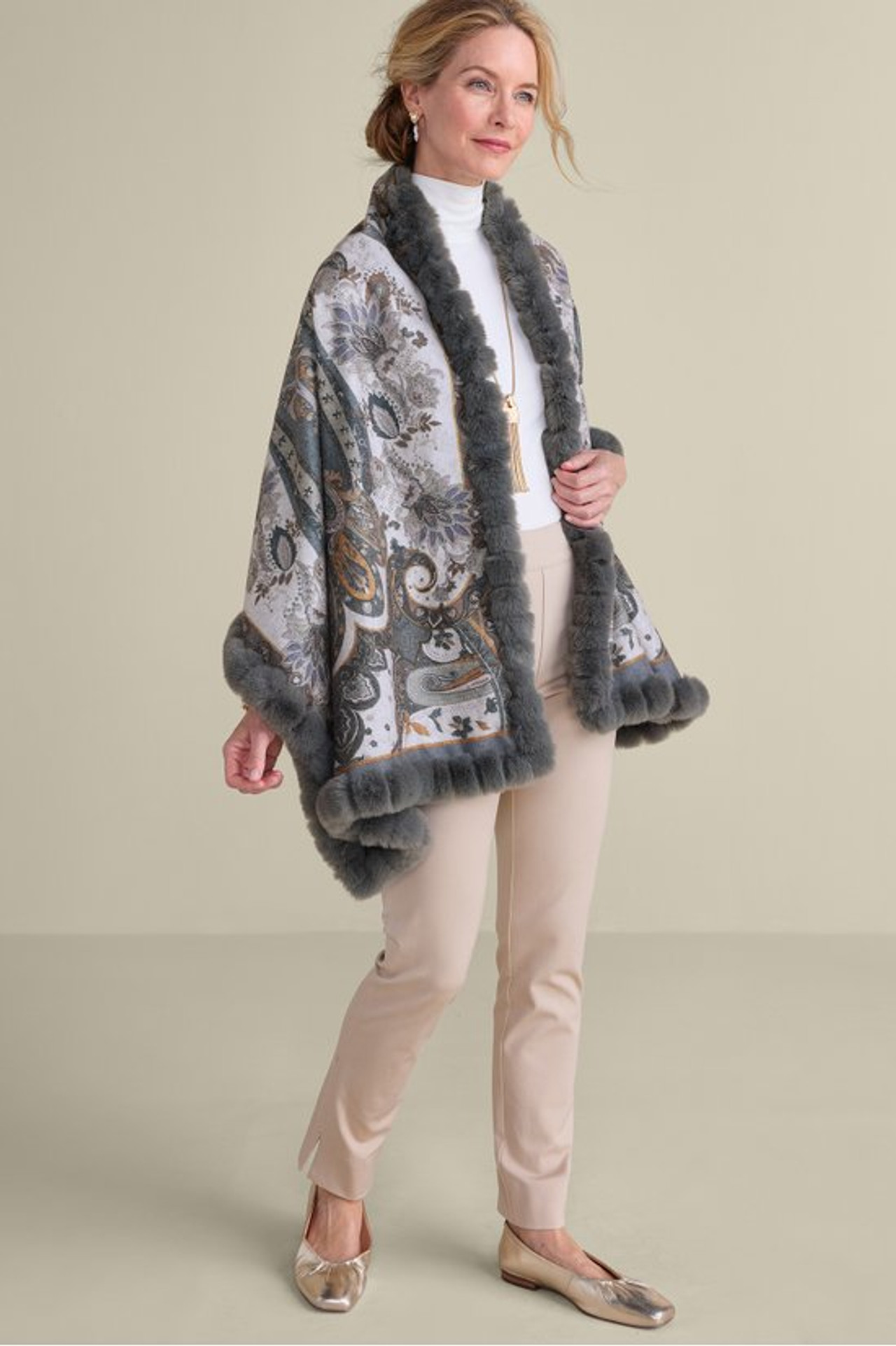 Katya Faux Fur Trim Wrap Scarf - Soft Surroundings Outlet
