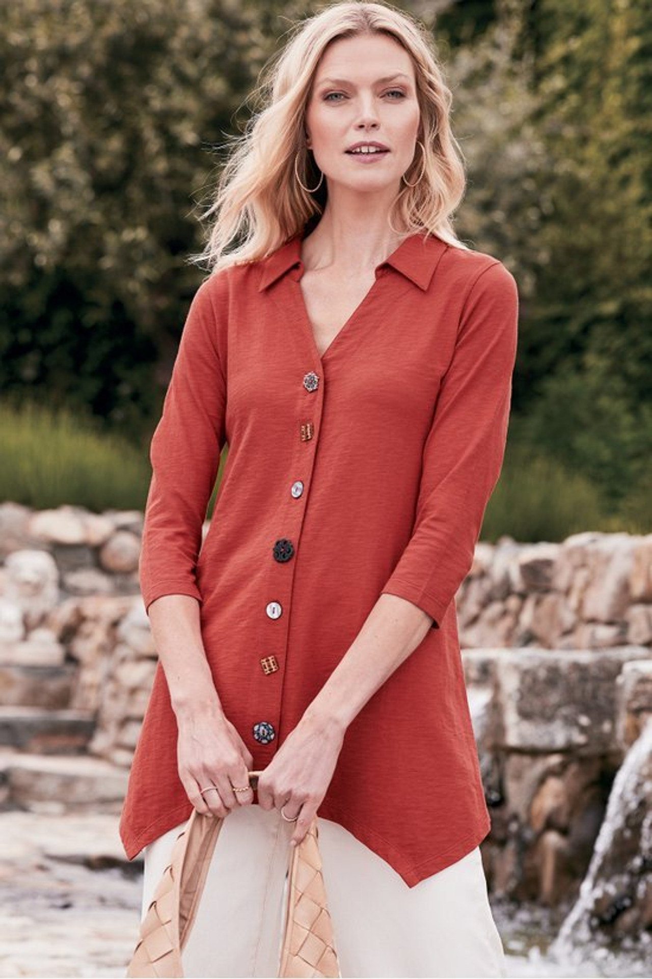 Danielle Button 3/4 Sleeve Tunic - Soft Surroundings Outlet