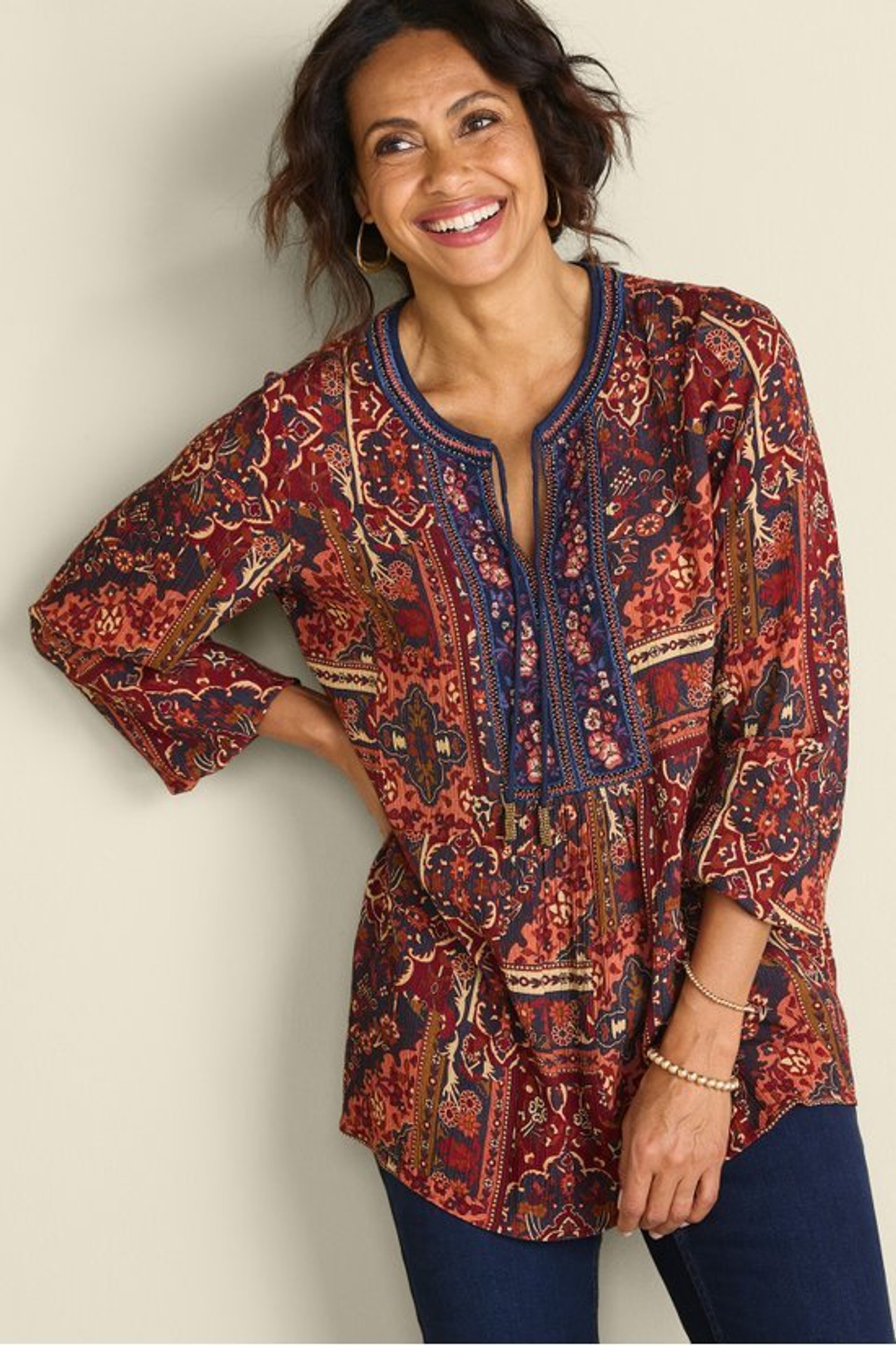 Cindra Embroidered Gauze Tunic - Soft Surroundings Outlet