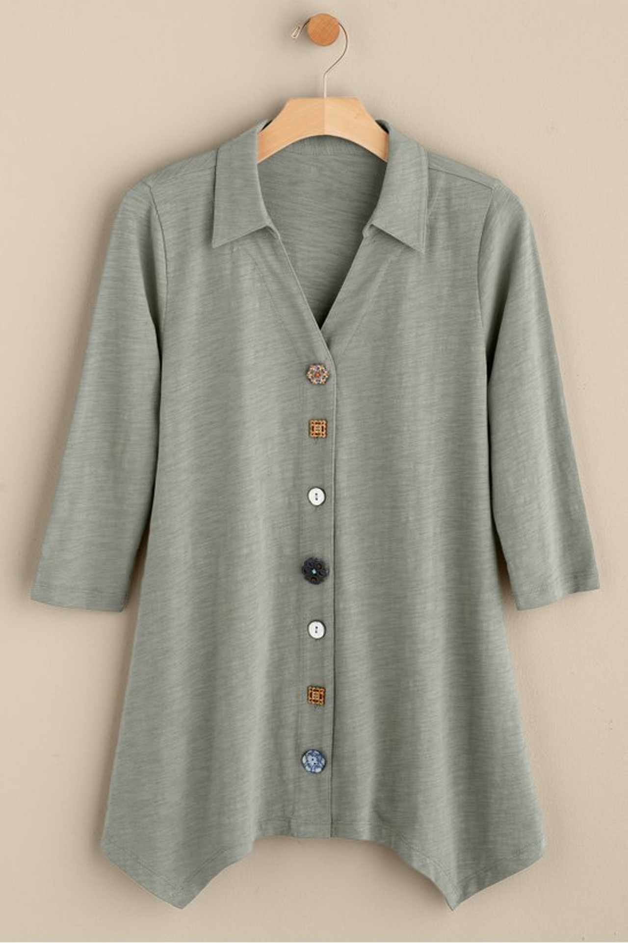 Danielle Button 3/4 Sleeve Tunic - Soft Surroundings Outlet
