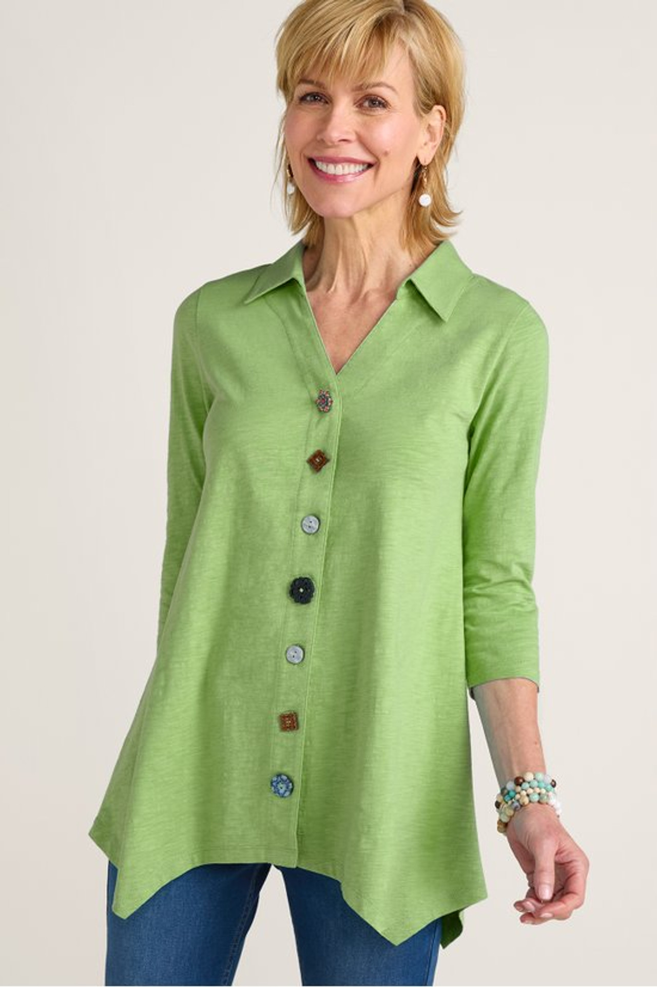Danielle Button 3/4 Sleeve Tunic - Soft Surroundings Outlet