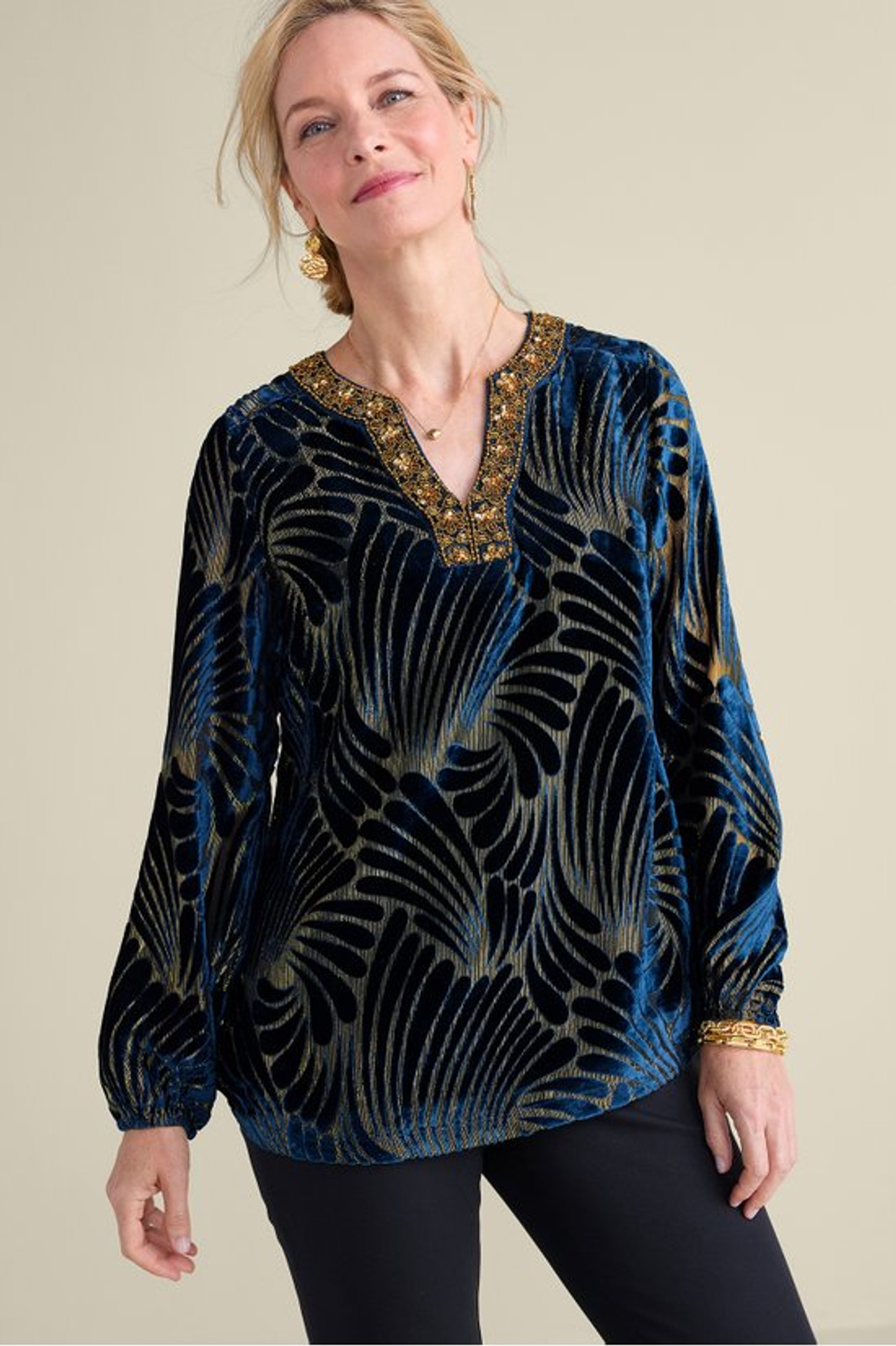 Adrienne Embroidered Velvet Tunic - Soft Surroundings Outlet