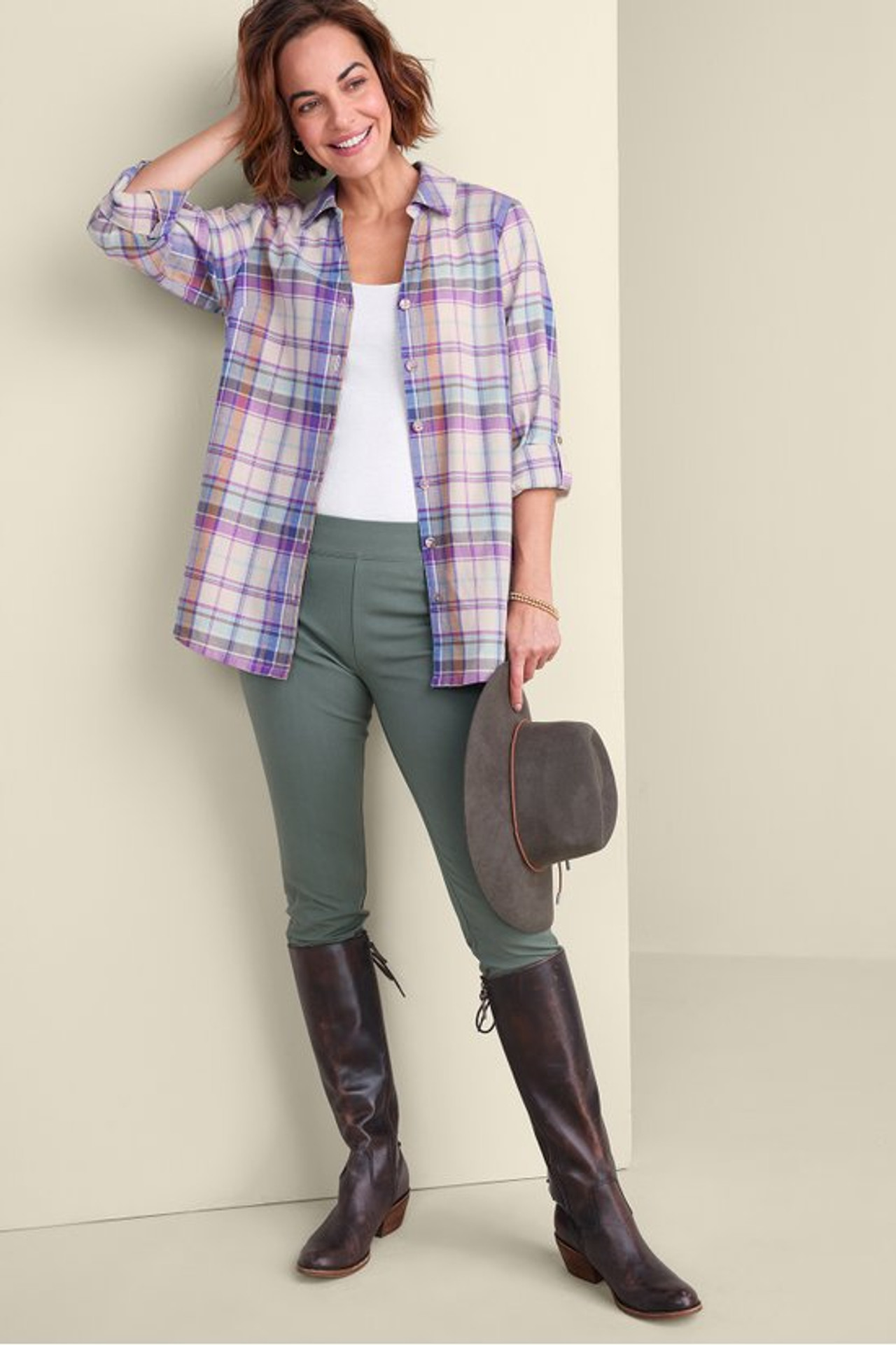 Janine Plaid Button-Front Tunic - Soft Surroundings Outlet