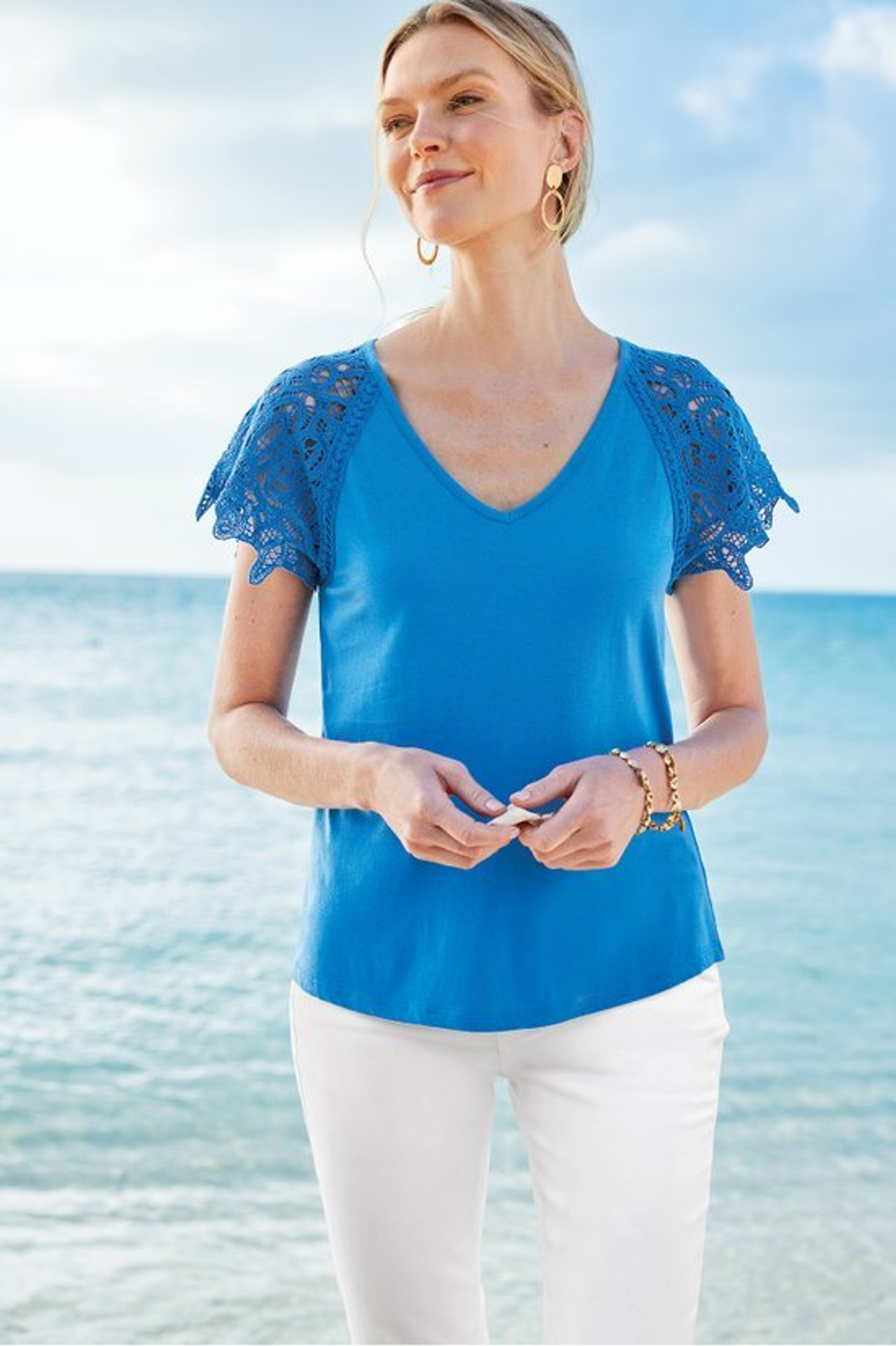 Nikita Lace Sleeve Tee - Soft Surroundings Outlet