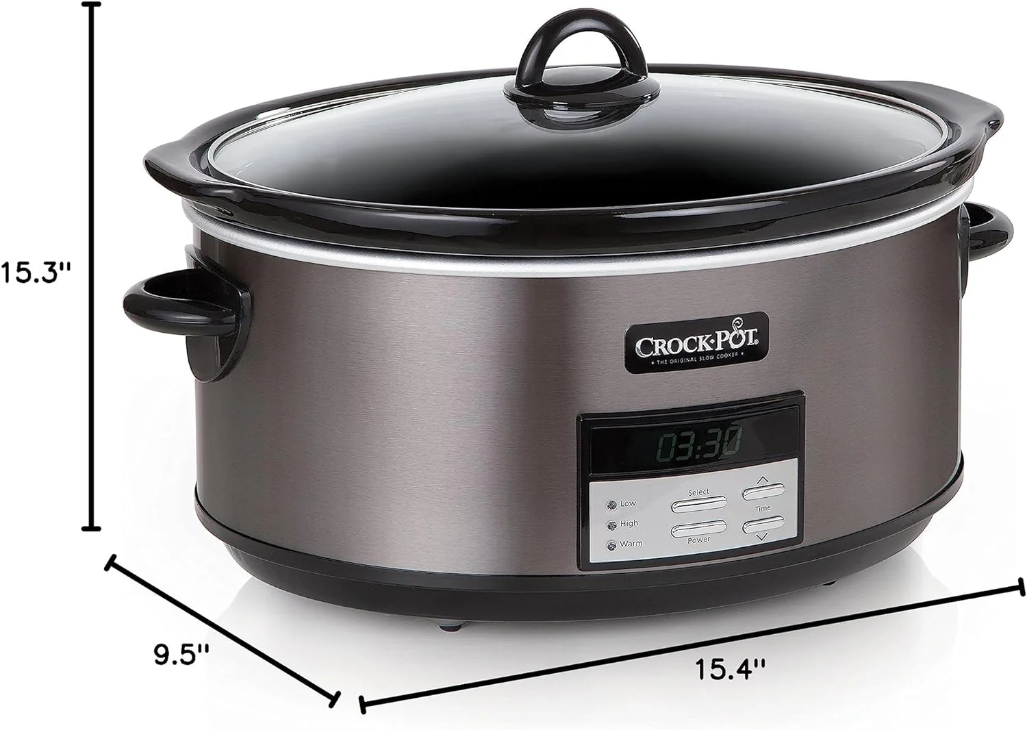 Large 8-Quart Programmable Slow Cooker with Auto Warm Setting Black Stainless Steel