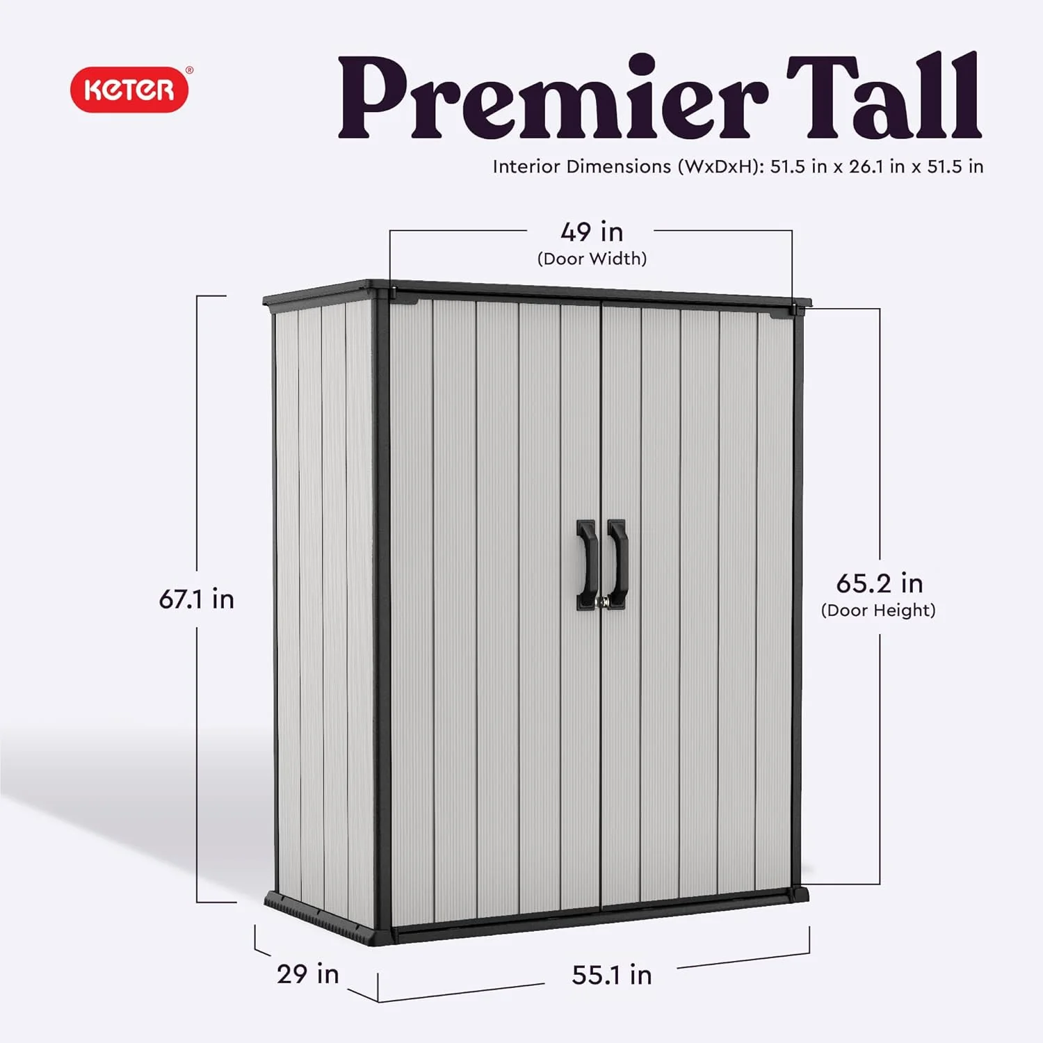 Keter Premier Tall 4.6 x 5.6 ft. Resin Outdoor Storage Shed with Shelving Brackets for Patio Furniture, Pool Accessories, and Bikes, Grey & Black