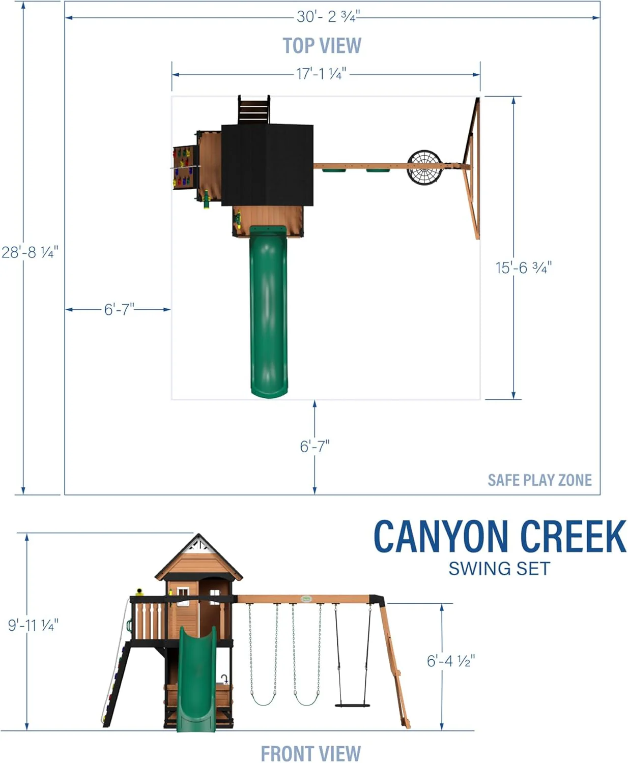 Backyard Discovery Canyon Creek Cedar Wood Swing Set with Wave Slide, Clubhouse, Play Kitchen, Picnic Area, Belt Swings, Web Swing, Rock Wall, Balconies, Playhouse, Step Ladder, Outdoor Playset