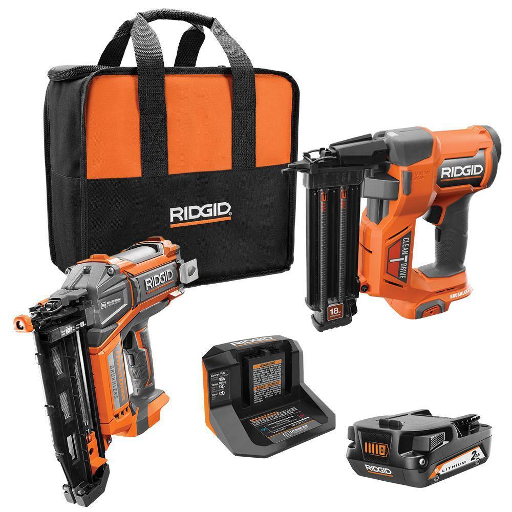 18V Brushless Cordless Nailer Combo Kit with Brad & Finish Nailers, Battery & Charger