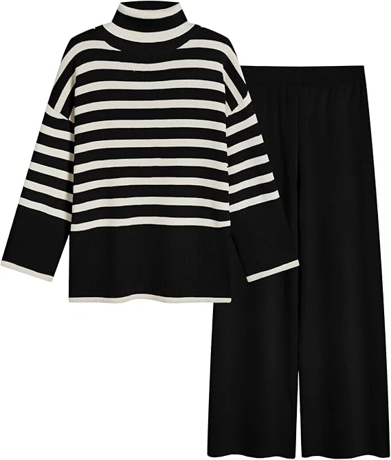 Women's Sweater Sets Long Sleeve Striped Jumper