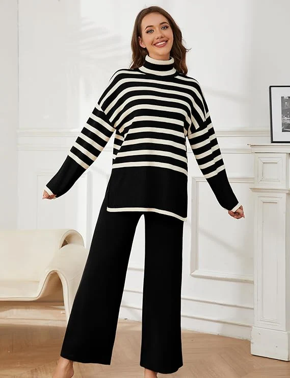 Women's Sweater Sets Long Sleeve Striped Jumper