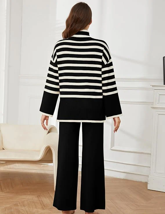 Women's Sweater Sets Long Sleeve Striped Jumper