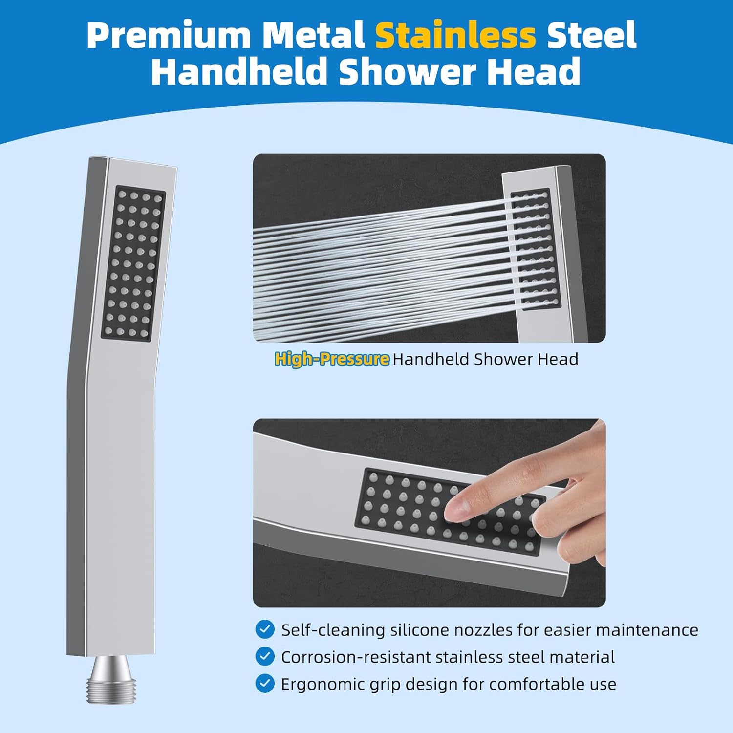 Hibbent All Metal 10'' Filtered Rainfall Shower Head Combo, High Pressure Handheld Shower Wand, 12'' Adjustable Extension Arm, 20 Stage Shower Filter, 71'' Hose, Shower Head Holders, Matte Black