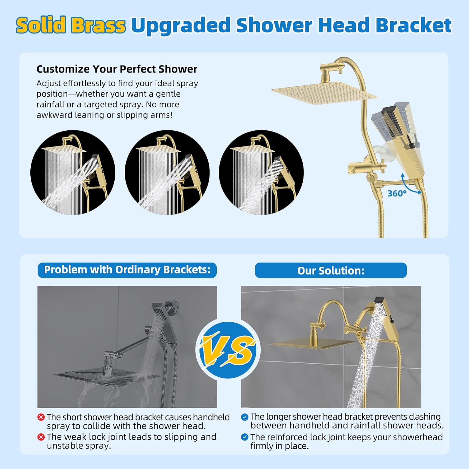 Hibbent All Metal 10'' Filtered Rainfall Shower Head Combo, High Pressure Handheld Shower Wand, 12'' Adjustable Extension Arm, 20 Stage Shower Filter, 71'' Hose, Shower Head Holders, Matte Black