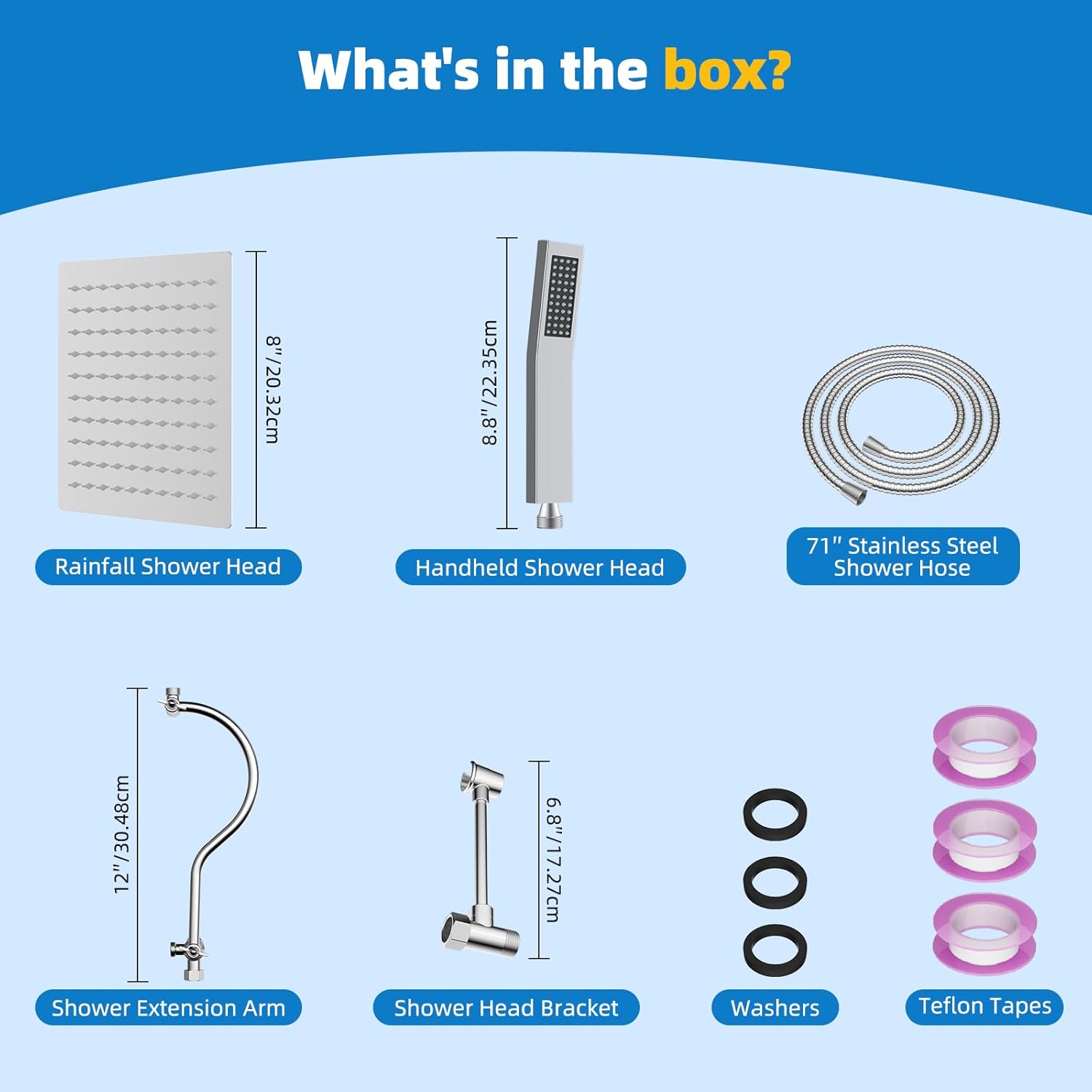 Hibbent All Metal 10'' Filtered Rainfall Shower Head Combo, High Pressure Handheld Shower Wand, 12'' Adjustable Extension Arm, 20 Stage Shower Filter, 71'' Hose, Shower Head Holders, Matte Black