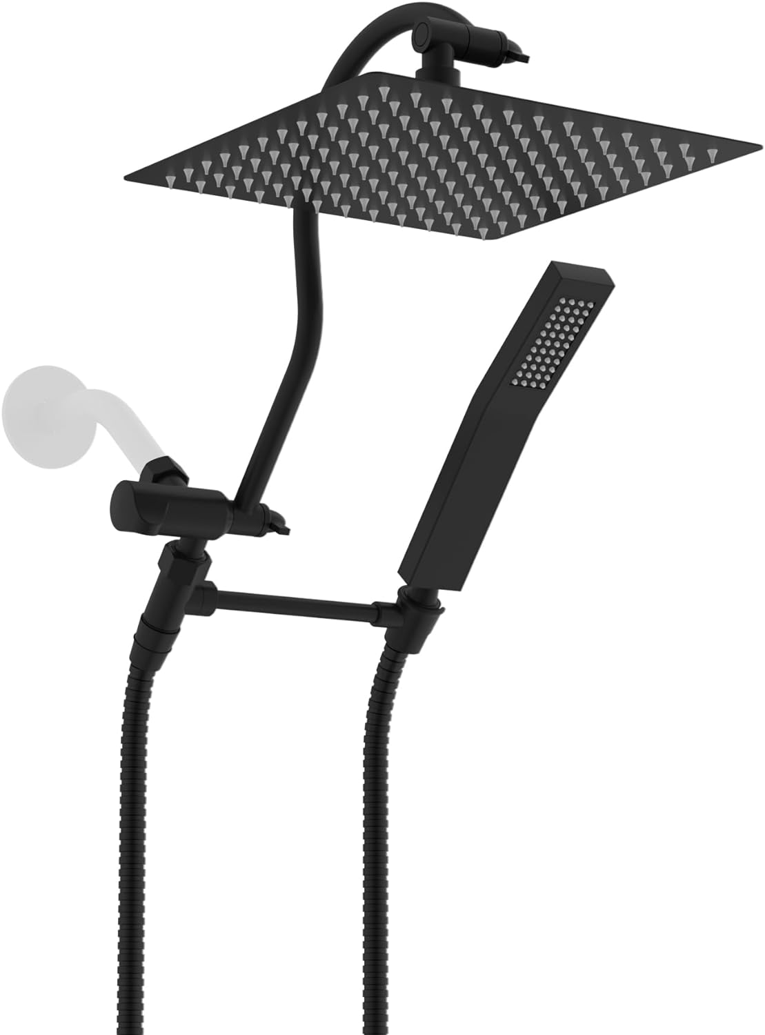 Hibbent All Metal 10'' Filtered Rainfall Shower Head Combo, High Pressure Handheld Shower Wand, 12'' Adjustable Extension Arm, 20 Stage Shower Filter, 71'' Hose, Shower Head Holders, Matte Black