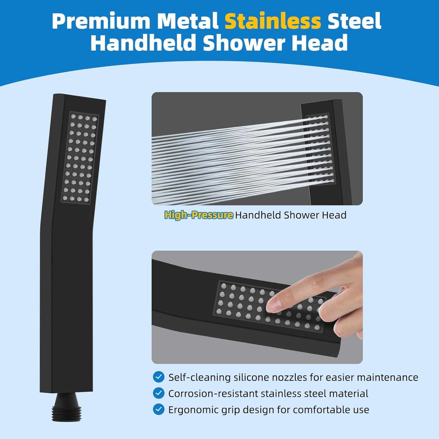 Hibbent All Metal 10'' Filtered Rainfall Shower Head Combo, High Pressure Handheld Shower Wand, 12'' Adjustable Extension Arm, 20 Stage Shower Filter, 71'' Hose, Shower Head Holders, Matte Black