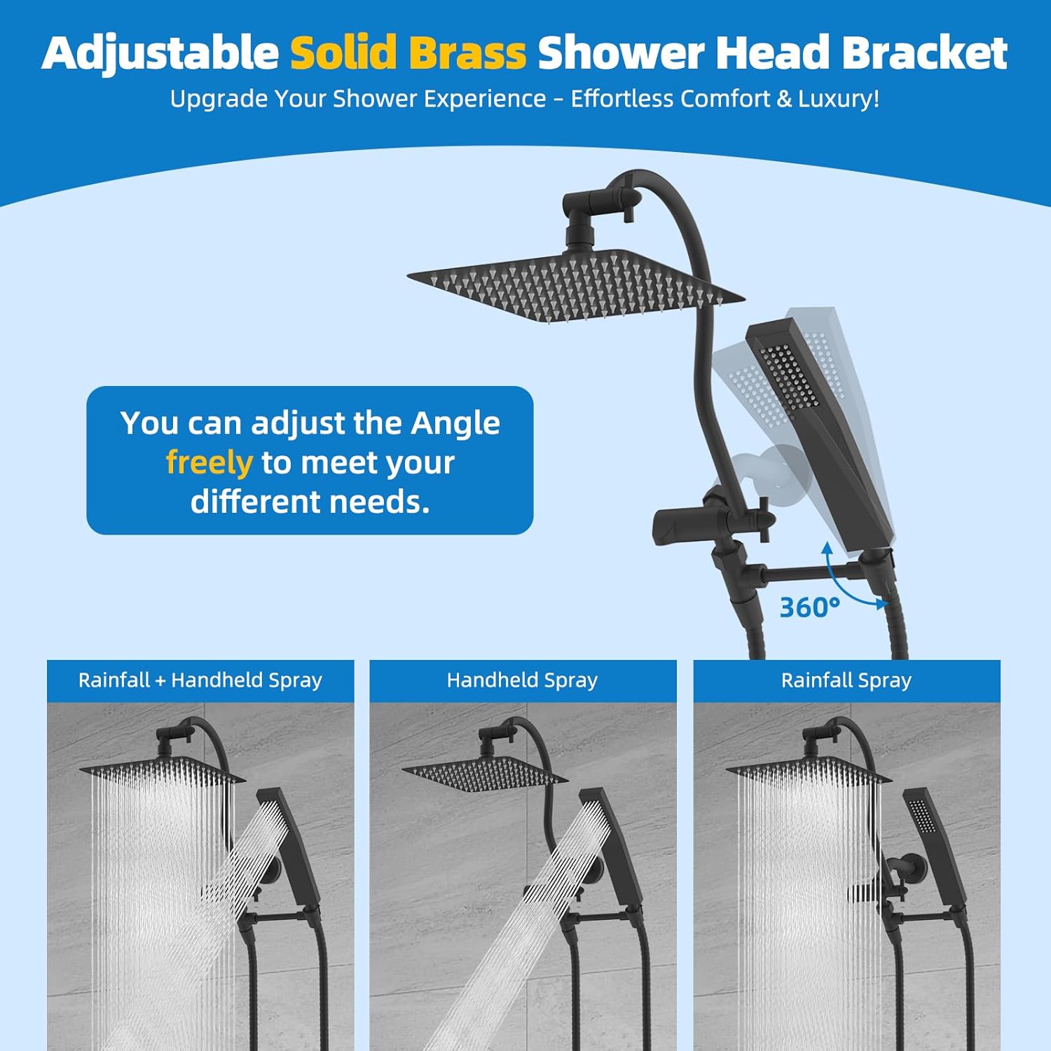 Hibbent All Metal 10'' Filtered Rainfall Shower Head Combo, High Pressure Handheld Shower Wand, 12'' Adjustable Extension Arm, 20 Stage Shower Filter, 71'' Hose, Shower Head Holders, Matte Black