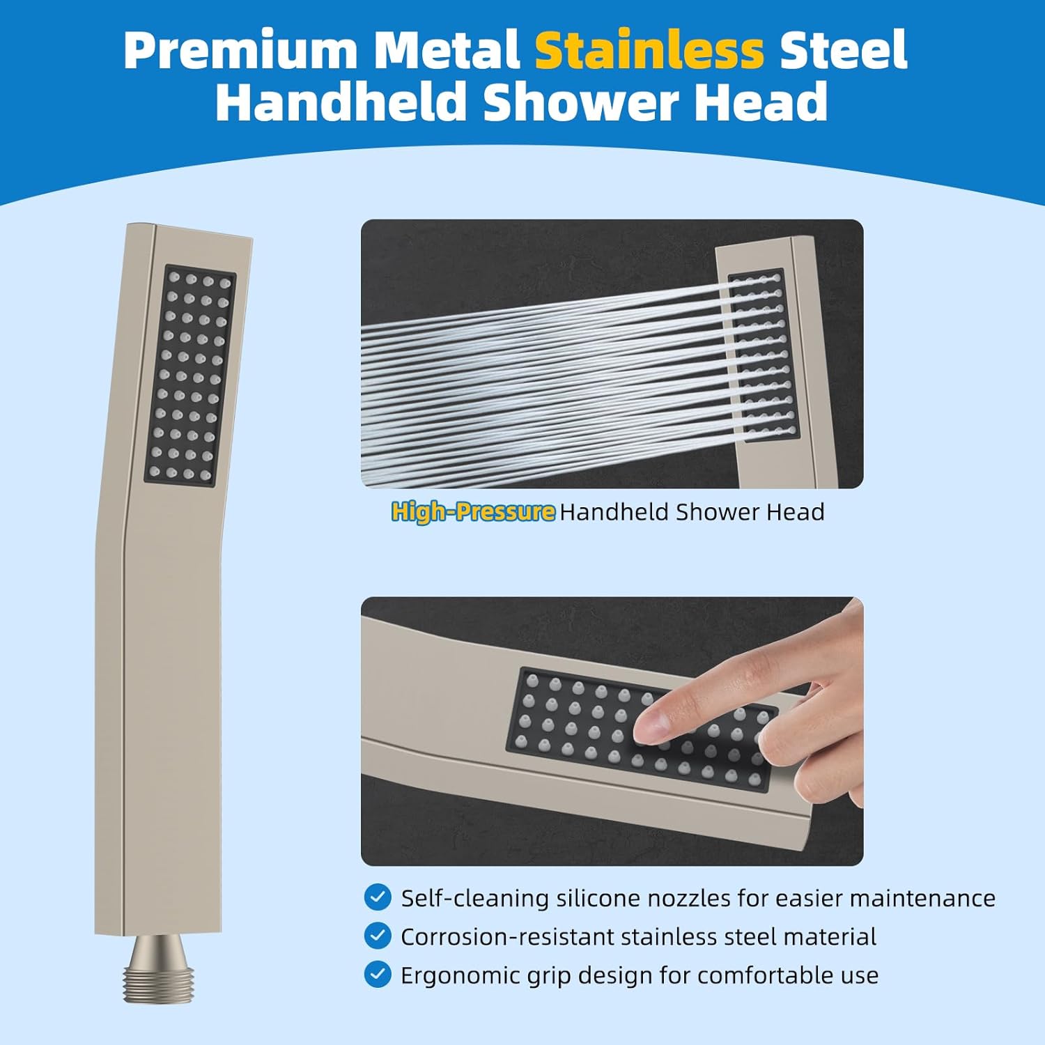 Hibbent All Metal 10'' Filtered Rainfall Shower Head Combo, High Pressure Handheld Shower Wand, 12'' Adjustable Extension Arm, 20 Stage Shower Filter, 71'' Hose, Shower Head Holders, Matte Black