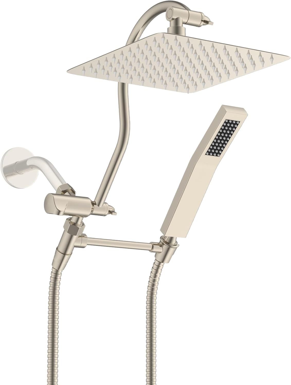 Hibbent All Metal 10'' Filtered Rainfall Shower Head Combo, High Pressure Handheld Shower Wand, 12'' Adjustable Extension Arm, 20 Stage Shower Filter, 71'' Hose, Shower Head Holders, Matte Black