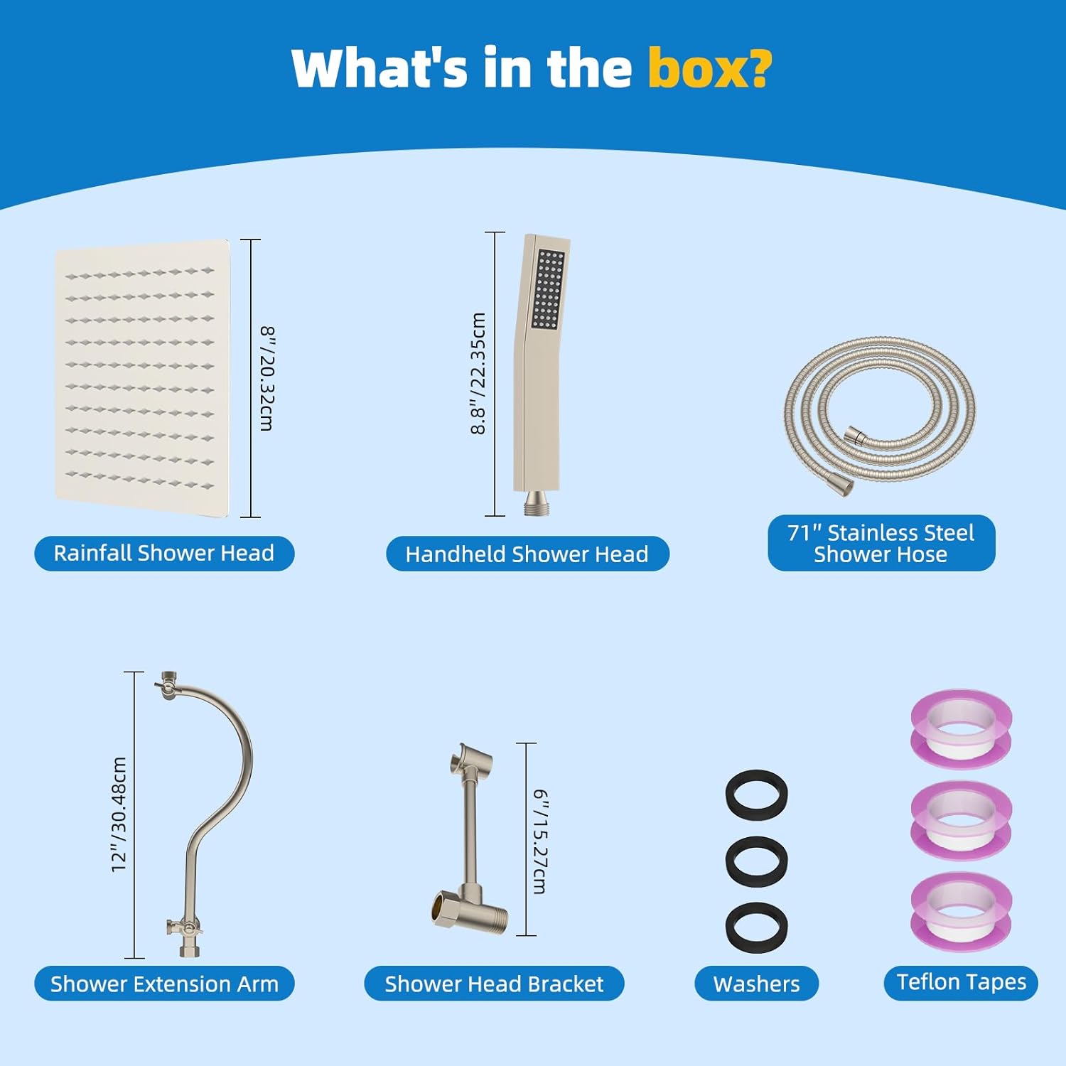 Hibbent All Metal 10'' Filtered Rainfall Shower Head Combo, High Pressure Handheld Shower Wand, 12'' Adjustable Extension Arm, 20 Stage Shower Filter, 71'' Hose, Shower Head Holders, Matte Black