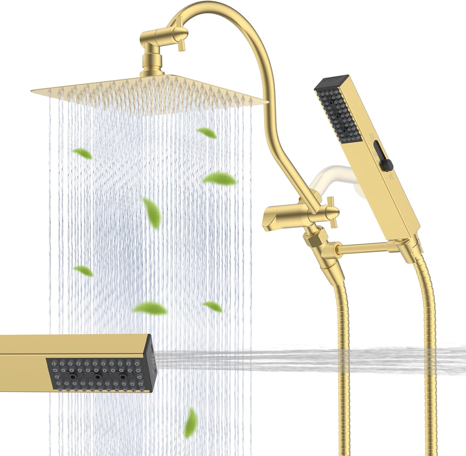 Hibbent All Metal 10'' Filtered Rainfall Shower Head Combo, High Pressure Handheld Shower Wand, 12'' Adjustable Extension Arm, 20 Stage Shower Filter, 71'' Hose, Shower Head Holders, Matte Black