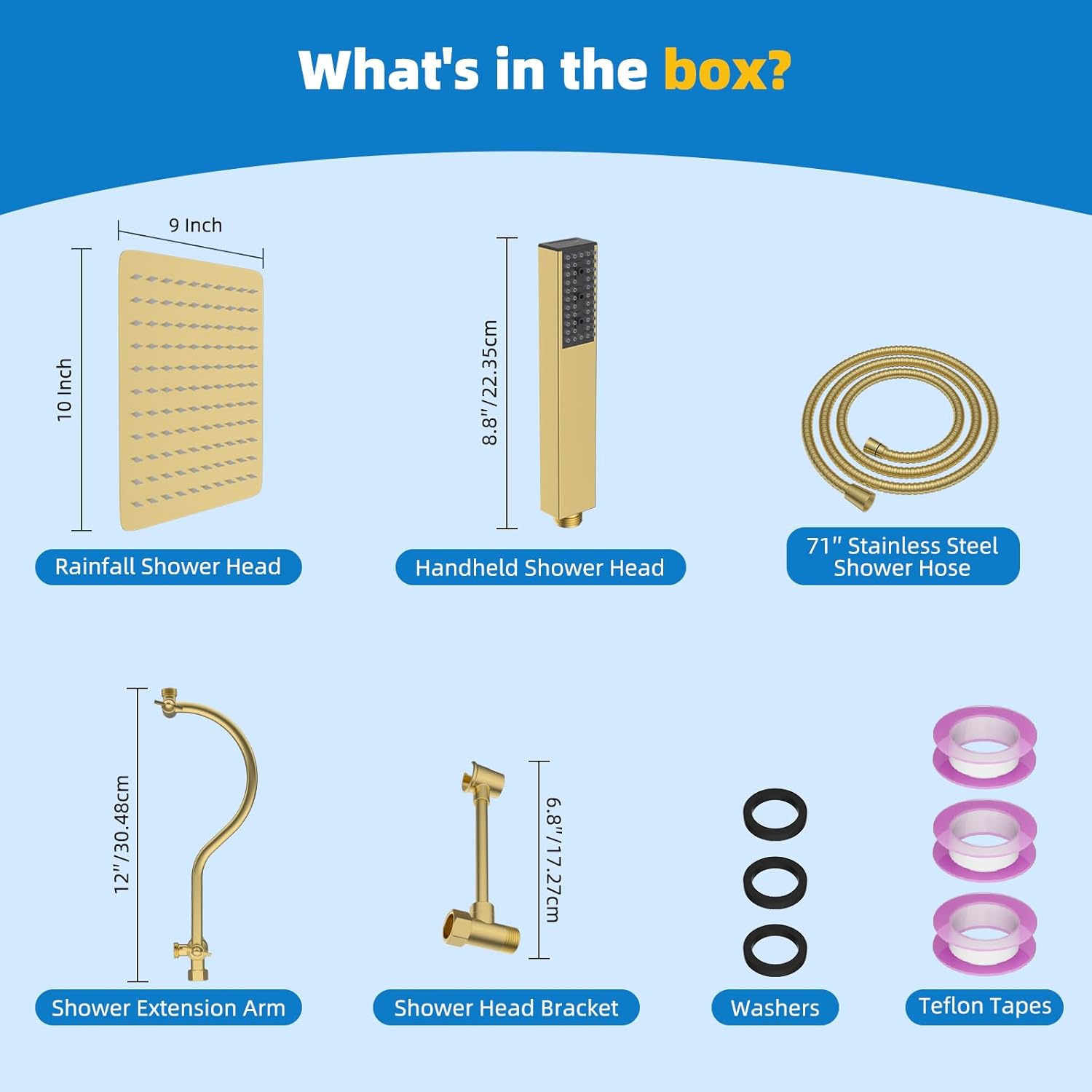 Hibbent All Metal 10'' Filtered Rainfall Shower Head Combo, High Pressure Handheld Shower Wand, 12'' Adjustable Extension Arm, 20 Stage Shower Filter, 71'' Hose, Shower Head Holders, Matte Black