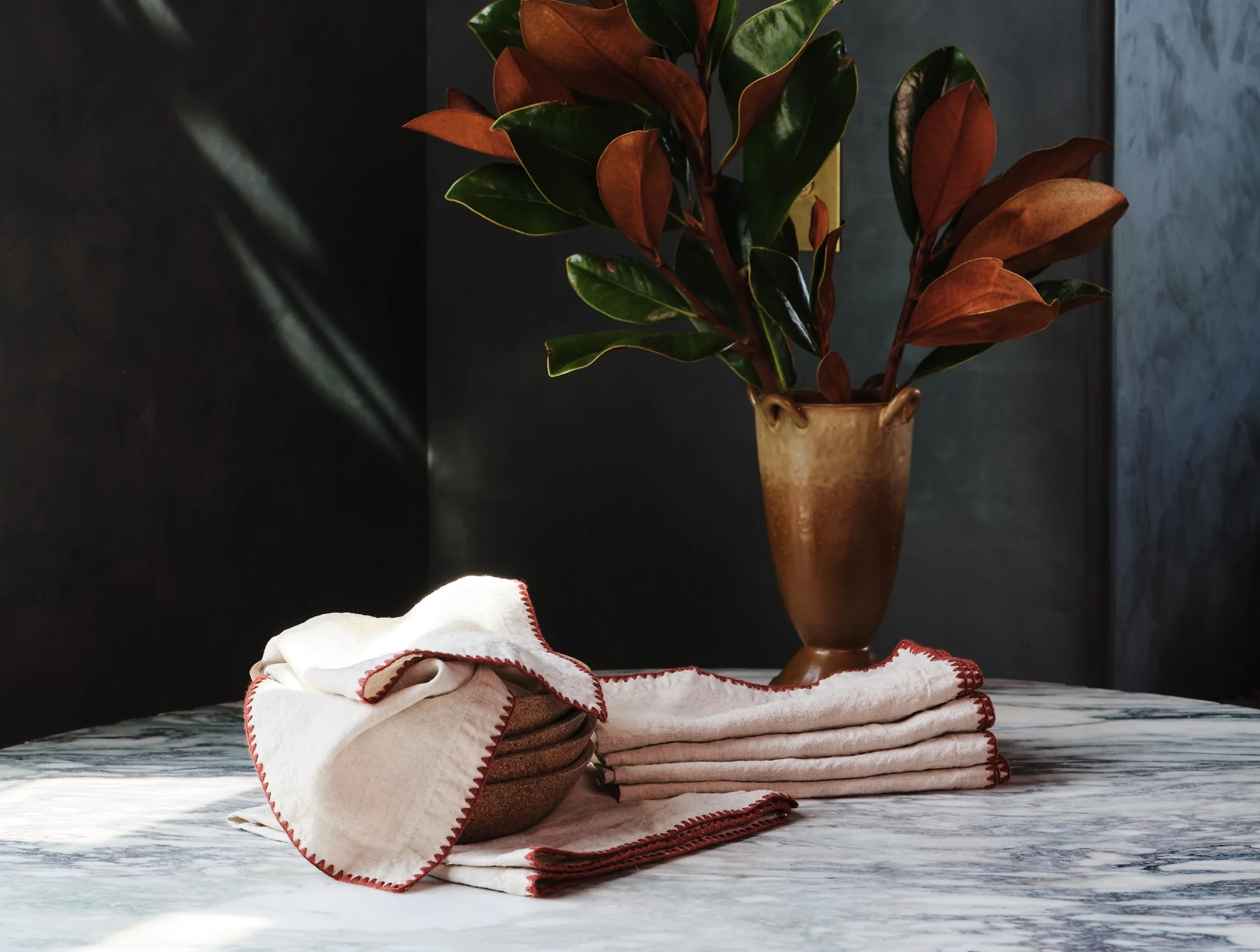 Olivos Embroidered Organic Linen Napkins