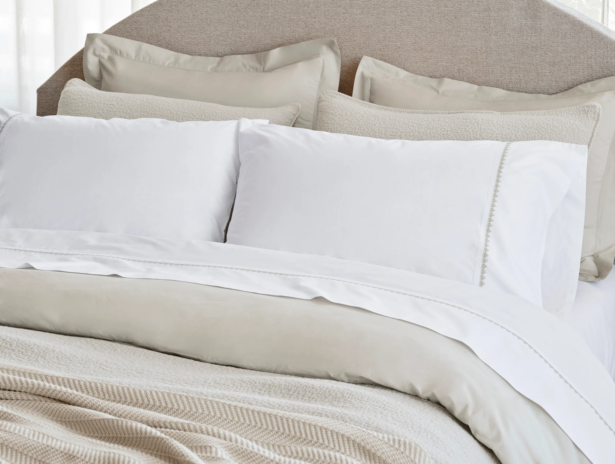 Floret Embroidered Organic Percale Pillowcases