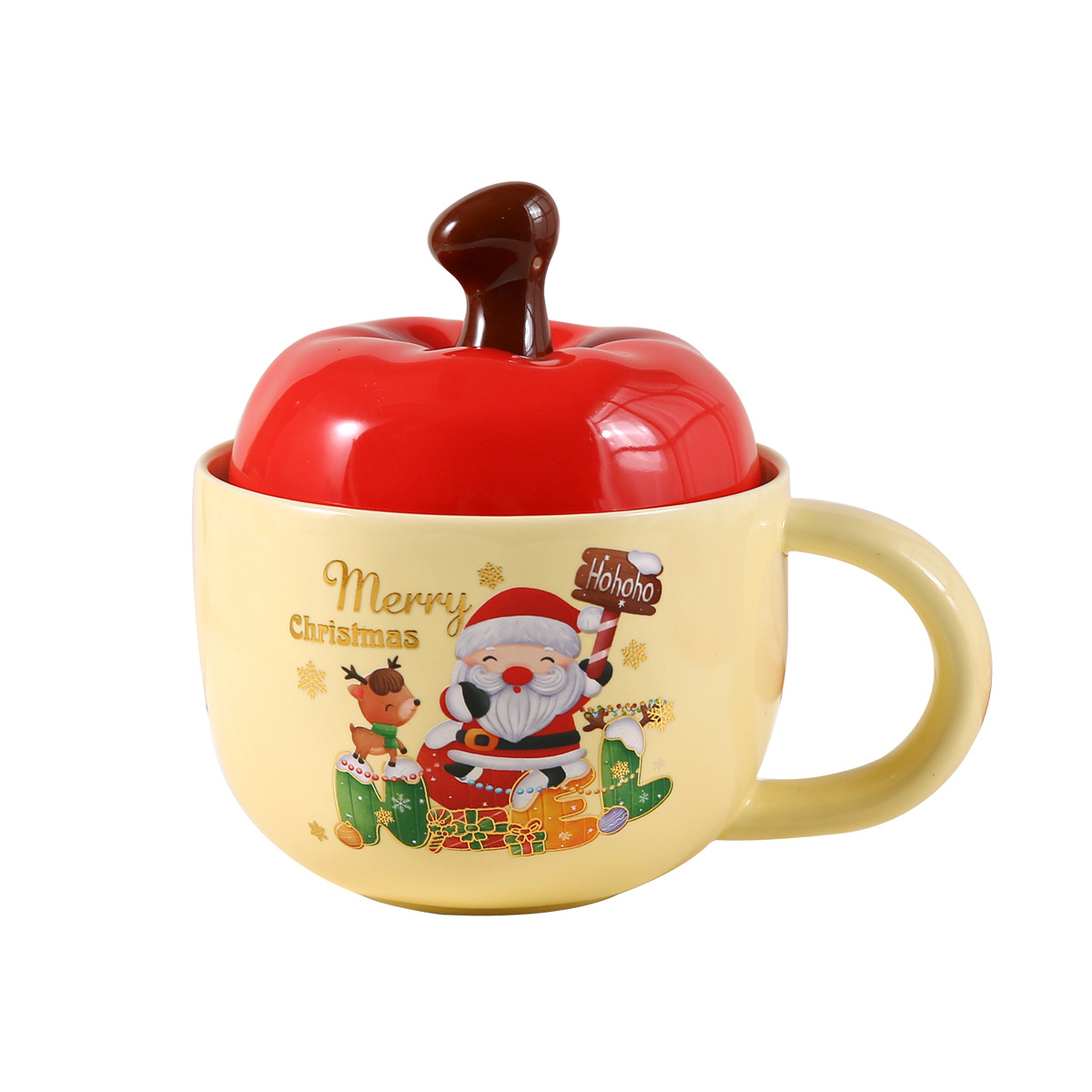 Christmas Santa Ceramic Mug with Apple Lid