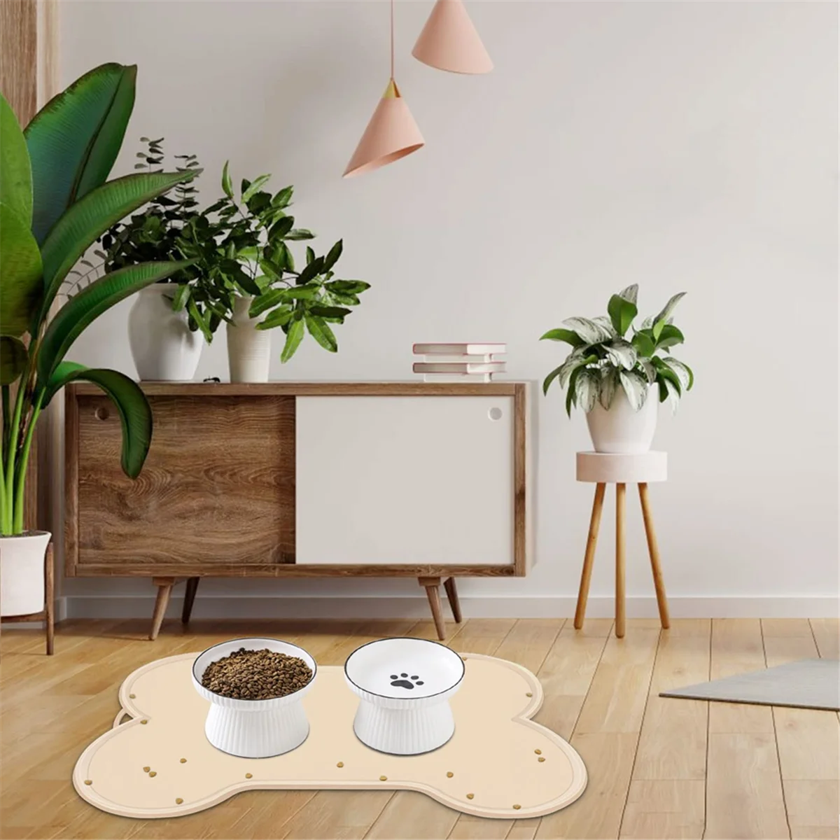 1 * Dog Cat Food Mat Large 22x16Inch-Beige