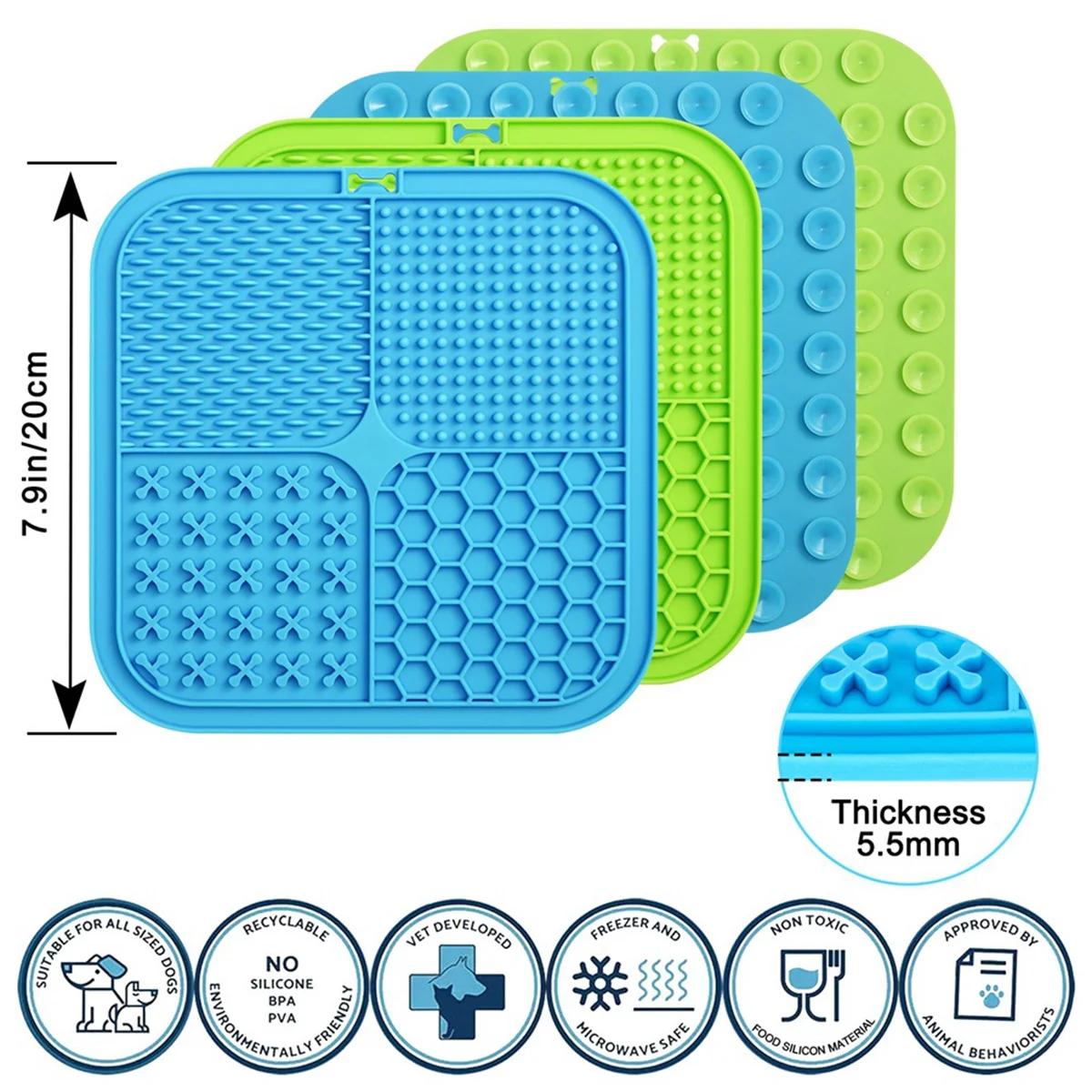 2X Lick Mat for Dogs, Food-Grade Silicone Dog As Slow Feeder, Licking with Suction Cups Blue