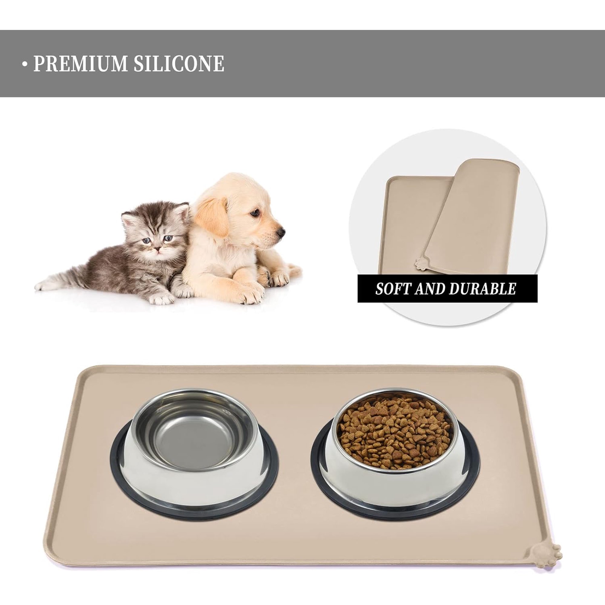 Waterproof Pet Feeding Mat with High Raised Edges, Heavier and Thicker Placemats for Cat Dog Water Bowl with , Dogs Cats Food Mats for Messy Drinkers to Prevent Spill and Protect Floors